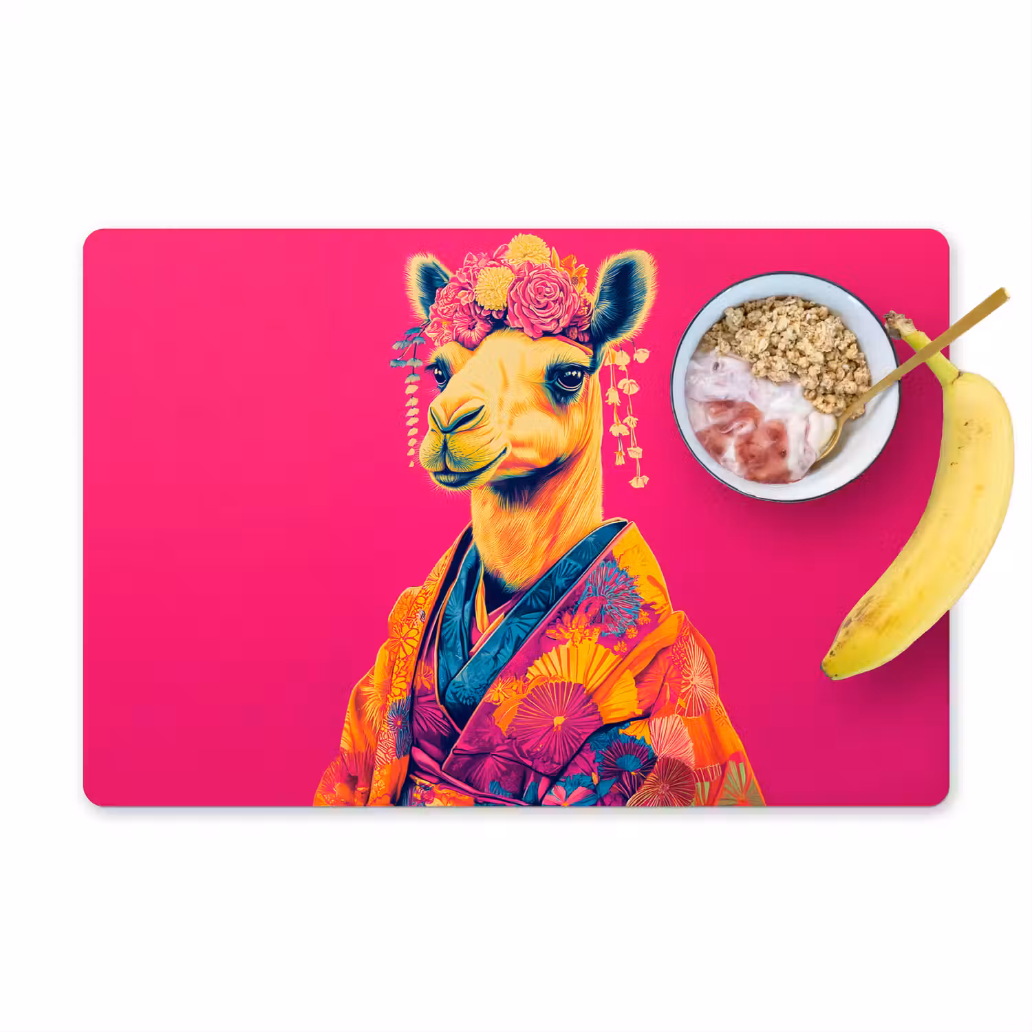 Kameel - Bloemen - Kimono - Waaiers Placemat vinyl groot -zzzproduct_Kitchenyeah-website