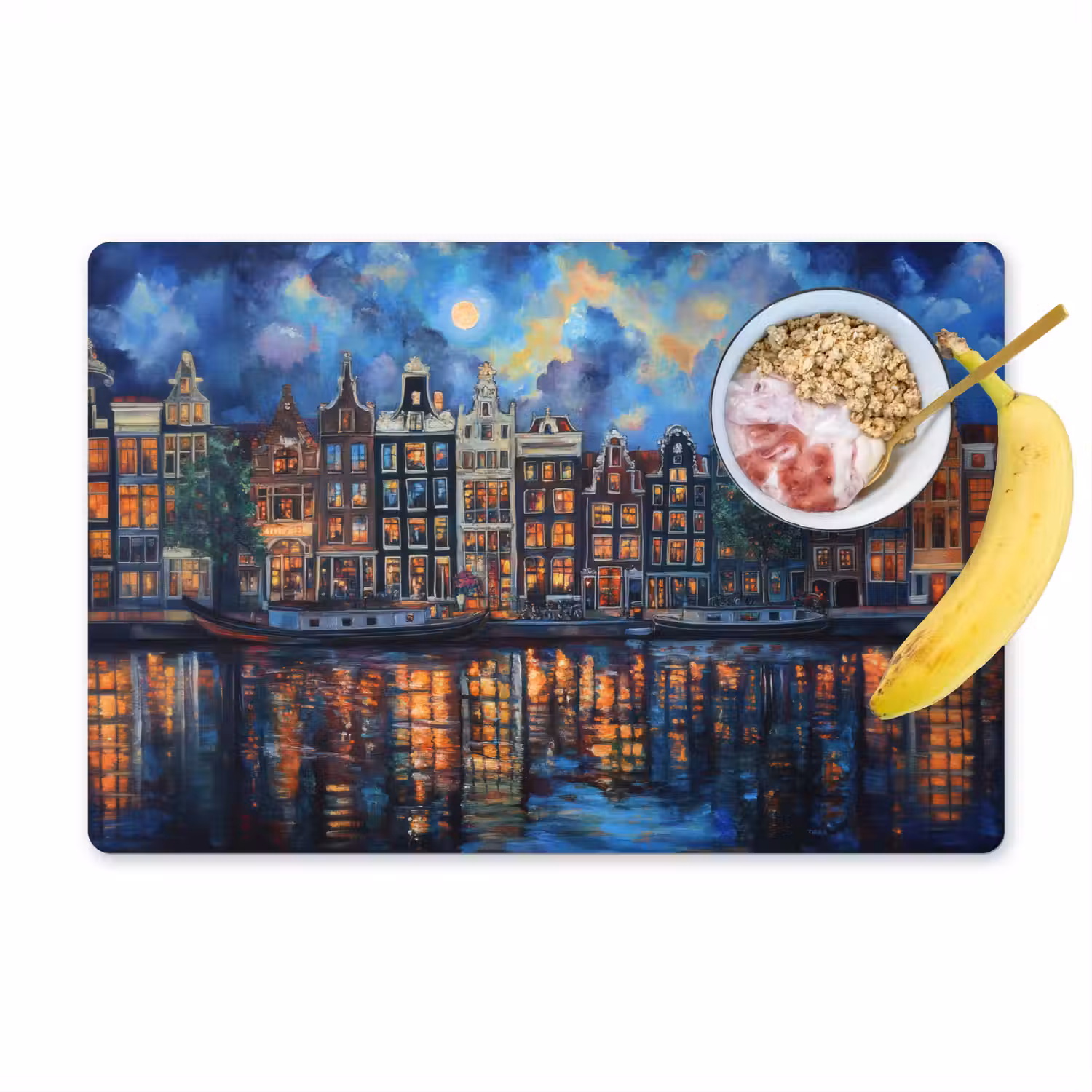 Grachten Amsterdam - Huizen - Stad - Kleurrijk Placemat vinyl groot -zzzproduct_Kitchenyeah-website