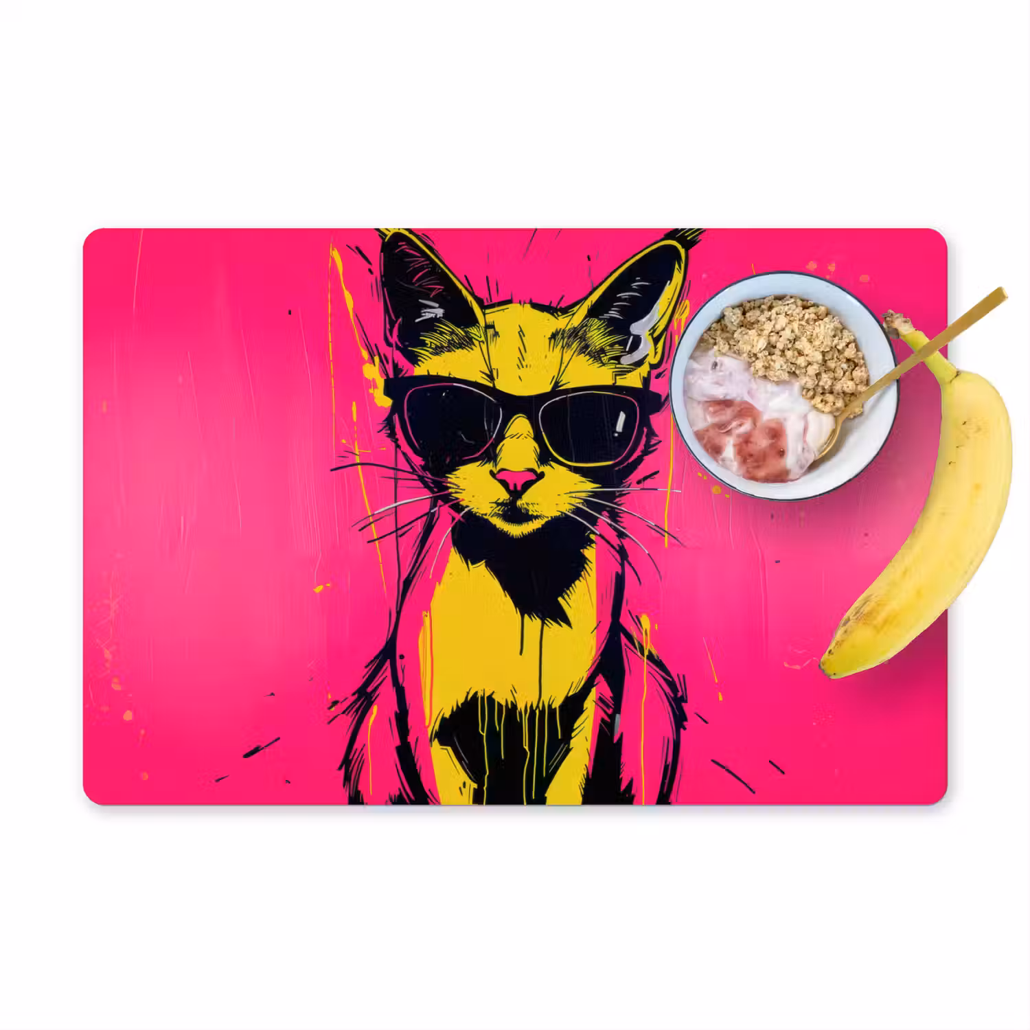 Kat - Art - Zonnebril - Roze Placemat vinyl groot -zzzproduct_Kitchenyeah-website