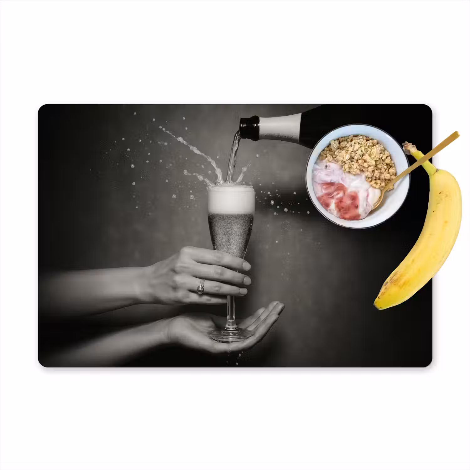Champagnefles - Glas - Minimalistisch - Spetters Placemat vinyl groot -zzzproduct_Kitchenyeah-website