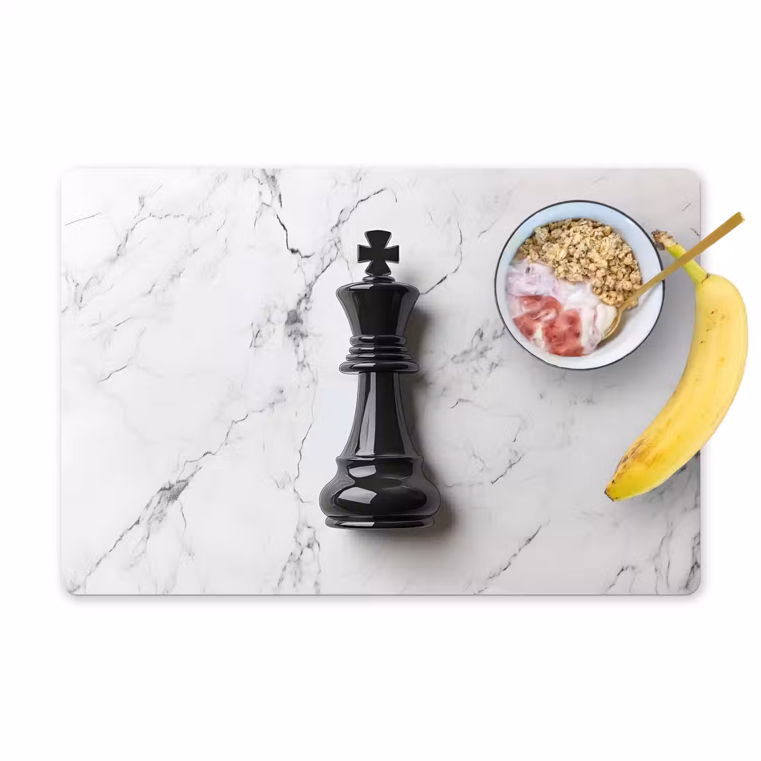 Schaakstuk - Koning - Zwart - Marmer Placemat vinyl groot -zzzproduct_Kitchenyeah-website