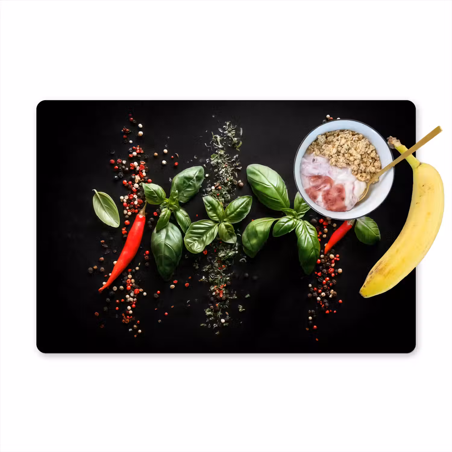 Chilipepers - Basilicum - Blaadjes - Rood Placemat vinyl groot -zzzproduct_Kitchenyeah-website
