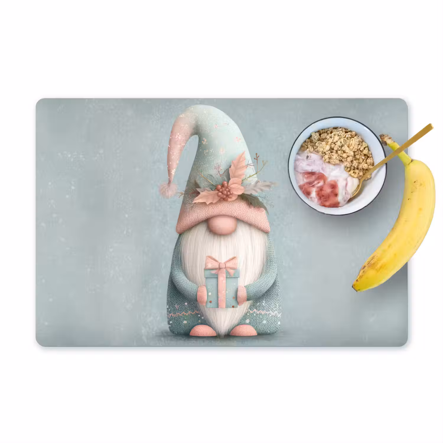 Kerstgnome - Cadeau - Groen Placemat vinyl groot -zzzproduct_Kitchenyeah-website