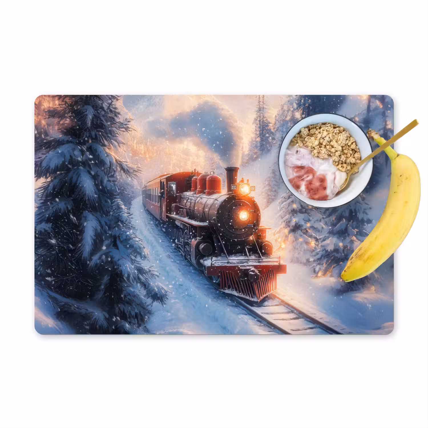 Kersttrein - Sneeuw - Winter - Kerst Placemat vinyl groot -zzzproduct_Kitchenyeah-website