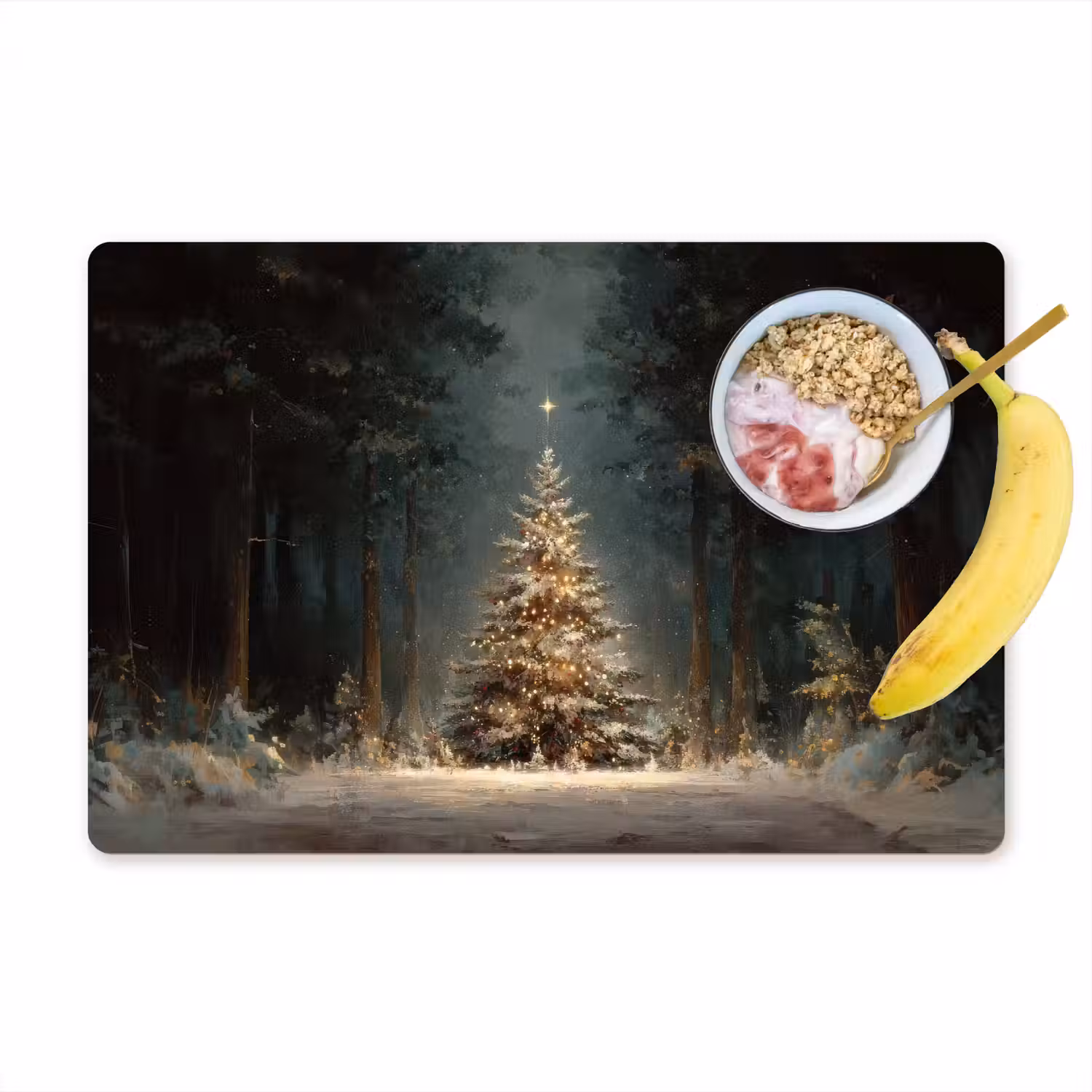 Kerstboom - Bos - Sneeuw - meerkleurig Placemat vinyl groot -zzzproduct_Kitchenyeah-website