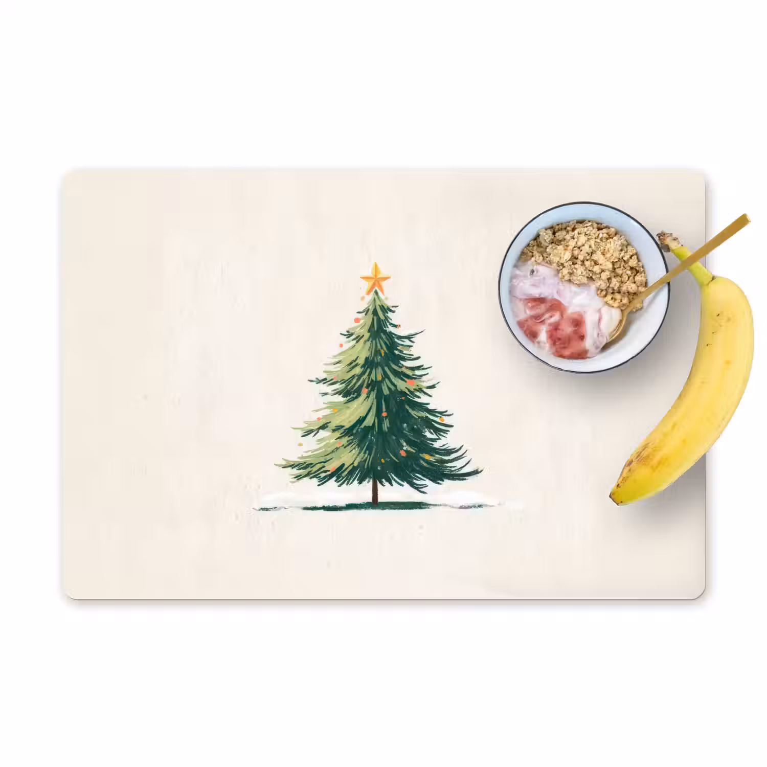 Kerstboom - Illustratie - Ster - Sneeuw Placemat vinyl groot -zzzproduct_Kitchenyeah-website