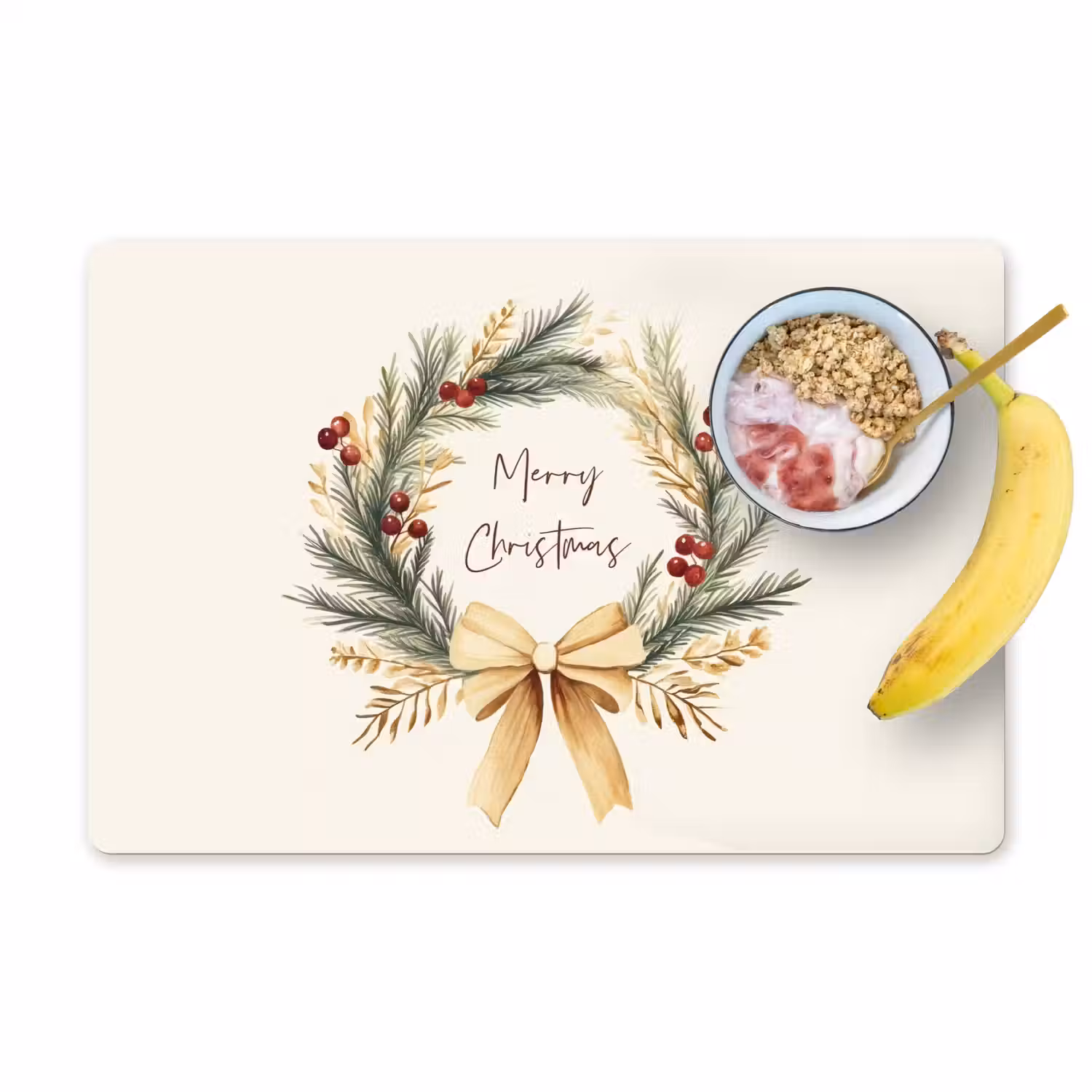 Kerstkrans - Kerst - Goud - Beige Placemat vinyl groot -zzzproduct_Kitchenyeah-website