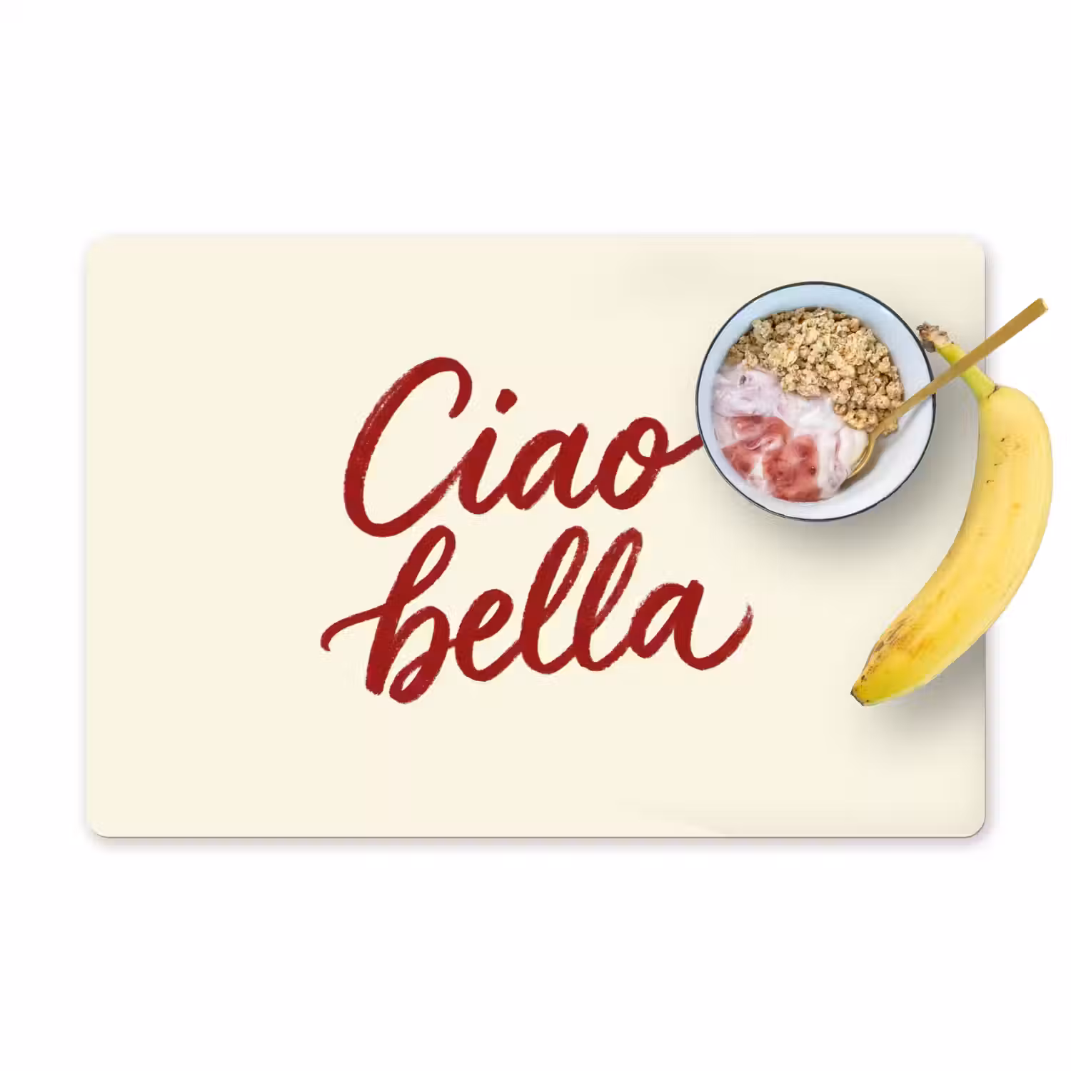 Ciao bella - Rood - Wit - Minimalistisch Placemat vinyl groot -zzzproduct_Kitchenyeah-website
