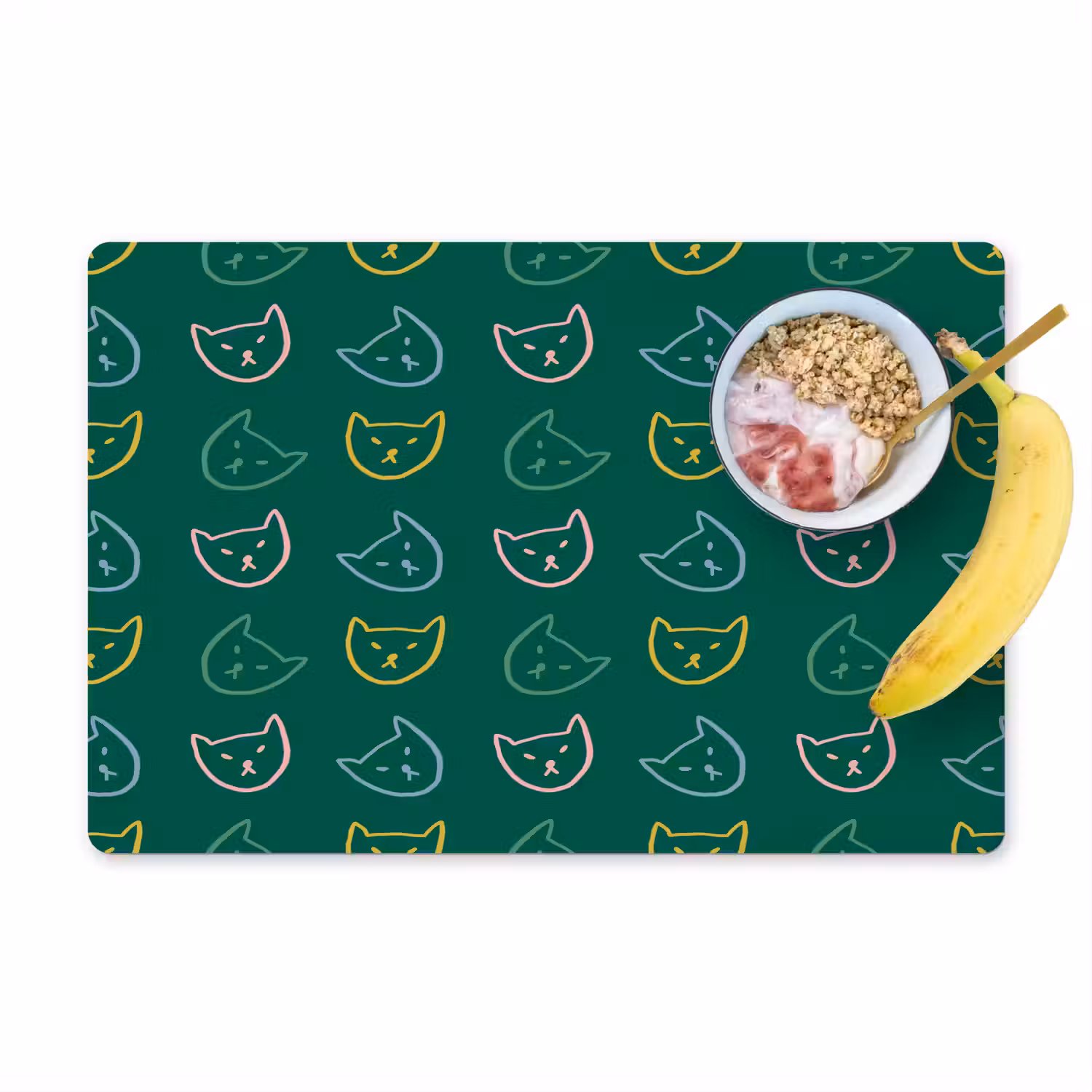 Donkergroen - Gezichten - Katten - Kleuren Placemat vinyl groot 368 -zzzproduct_Kitchenyeah-website