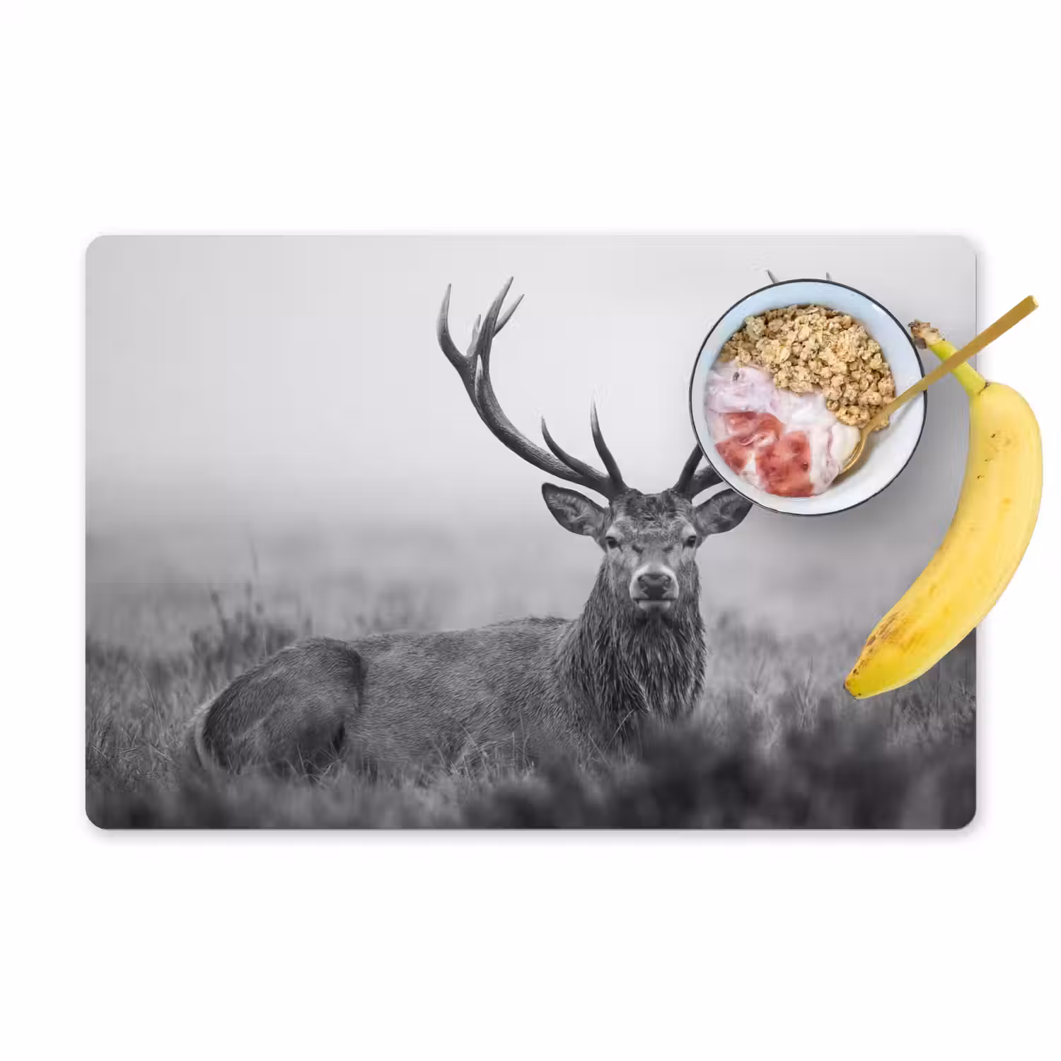 Hert - Mistig - Zwart - Wit Placemat vinyl groot -zzzproduct_Kitchenyeah-website
