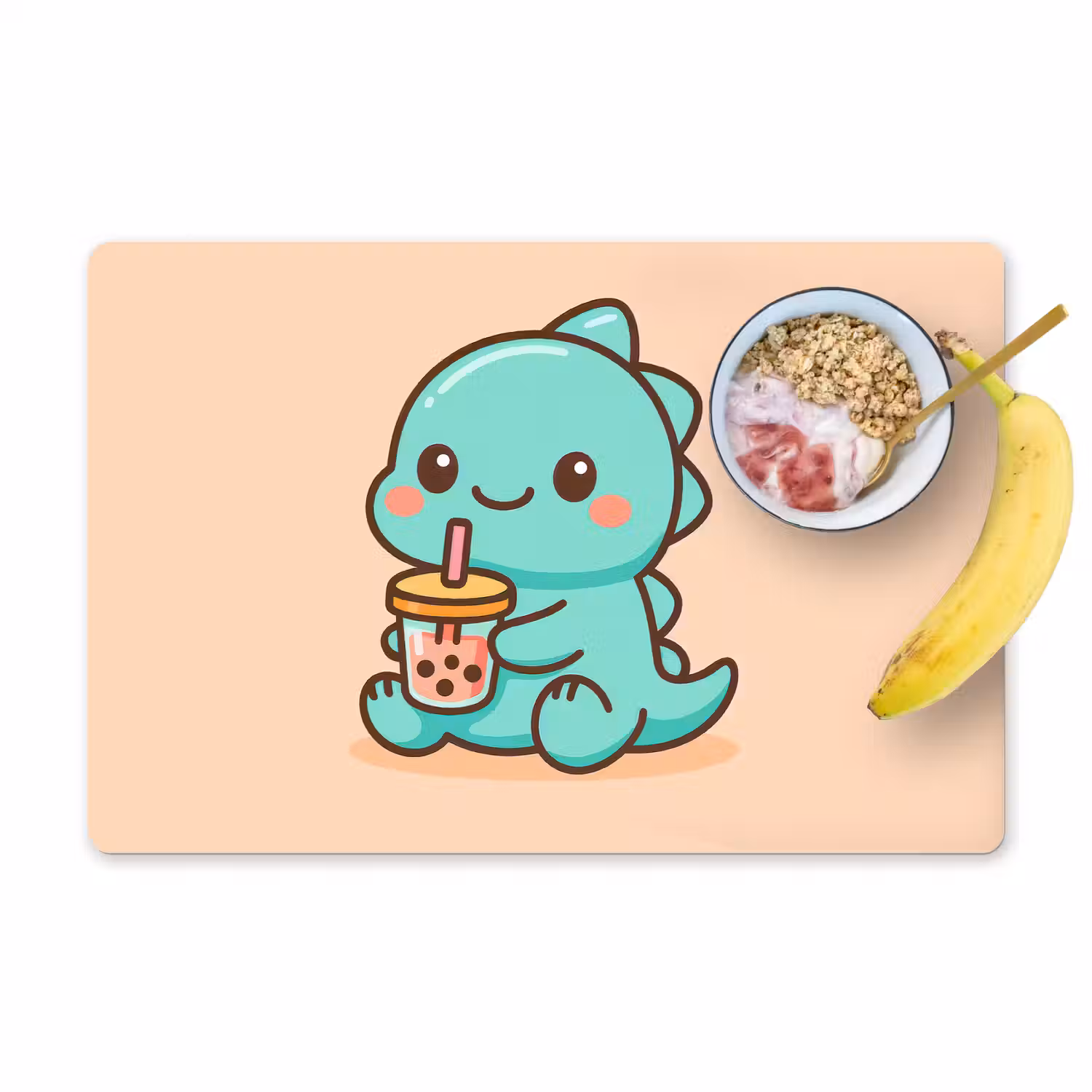 Dino - Boba - kawaii - Oranje Placemat vinyl groot -zzzproduct_Kitchenyeah-website