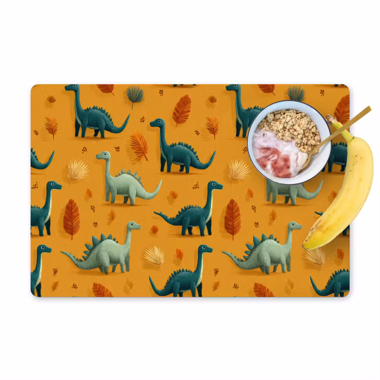 Dinosaurussen - Stekels - Herfstbladeren - Bruin Placemat vinyl groot -zzzproduct_Kitchenyeah-website