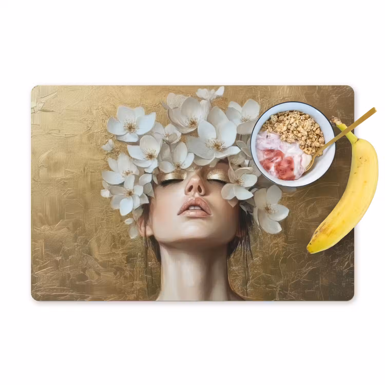 Gezicht - Bloemen - Goud - Abstract Placemat vinyl groot -zzzproduct_Kitchenyeah-website