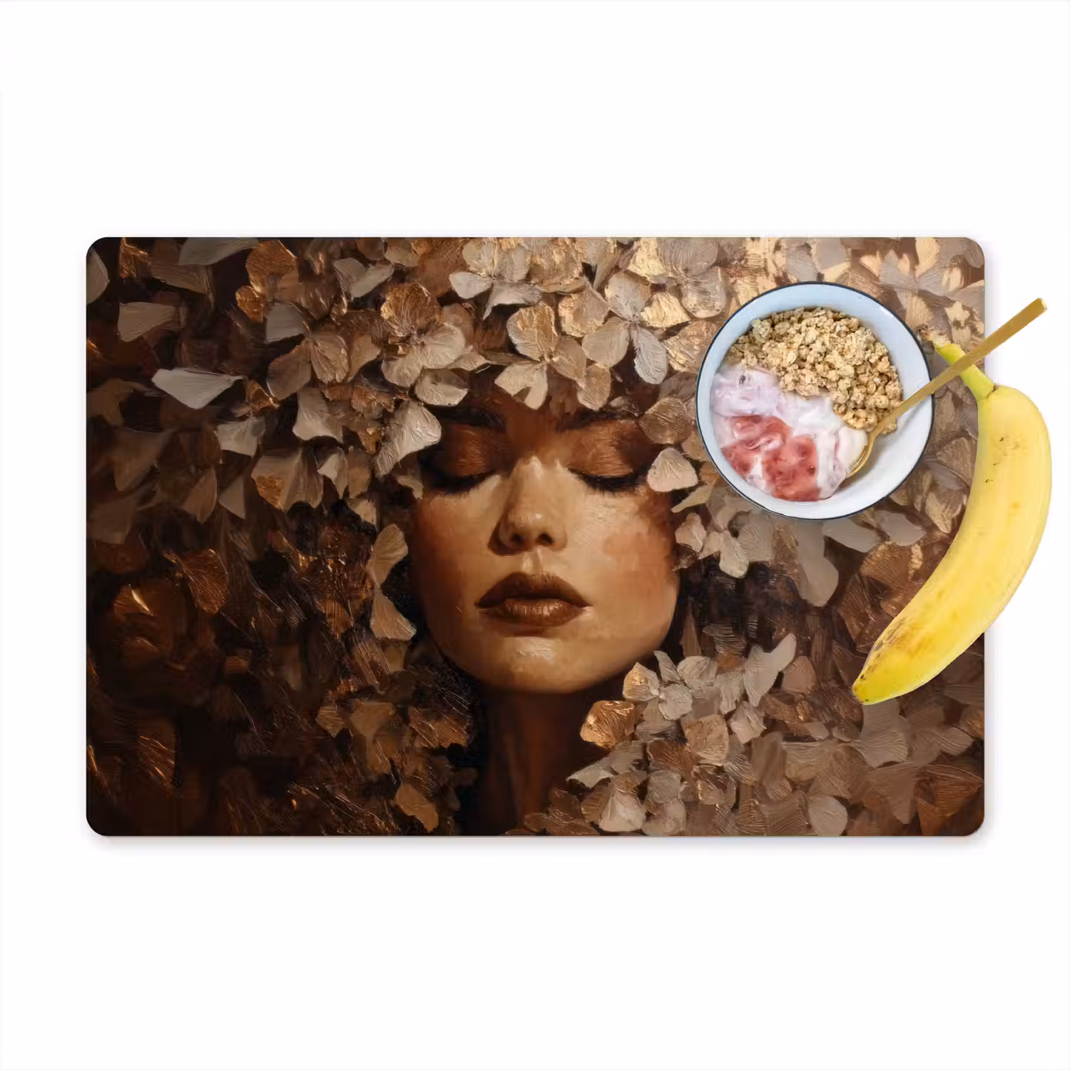 Gezicht - Vrouwe - Bladeren - Penseelstreken Placemat vinyl groot -zzzproduct_Kitchenyeah-website