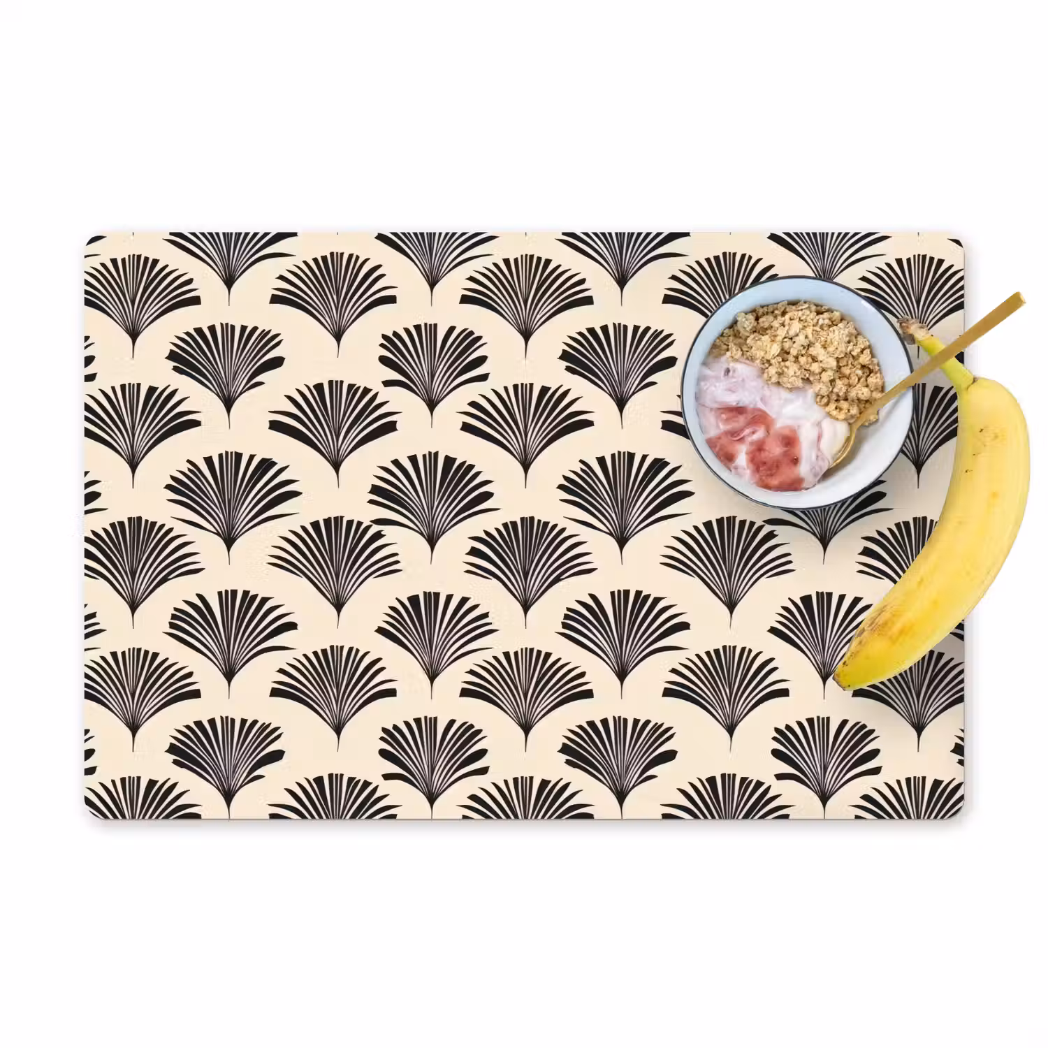 Waaiers - Botanisch - Zwart - Beige Placemat vinyl groot 368 -zzzproduct_Kitchenyeah-website