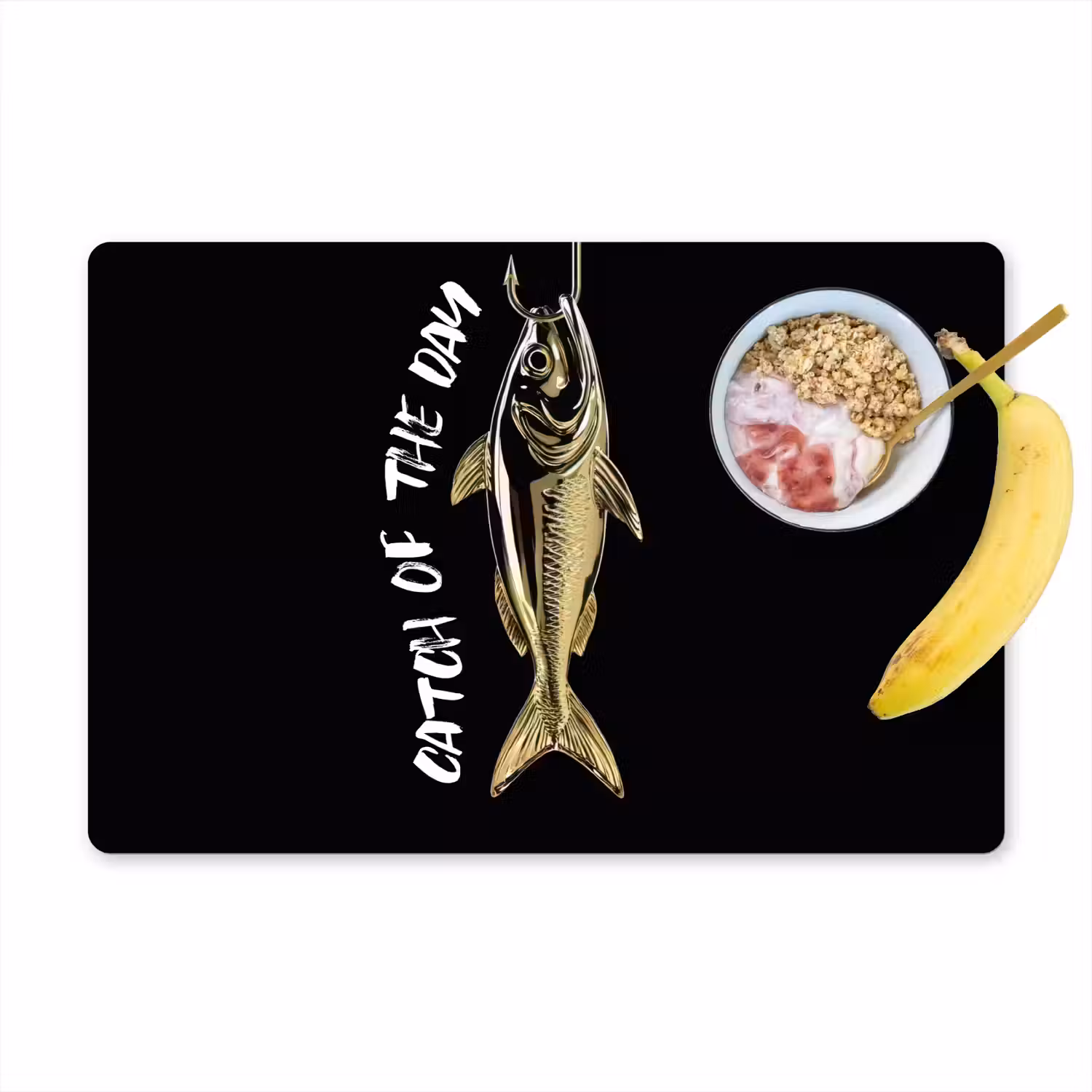 Vis - Zwart - Goud - Tekst Placemat vinyl groot -zzzproduct_Kitchenyeah-website