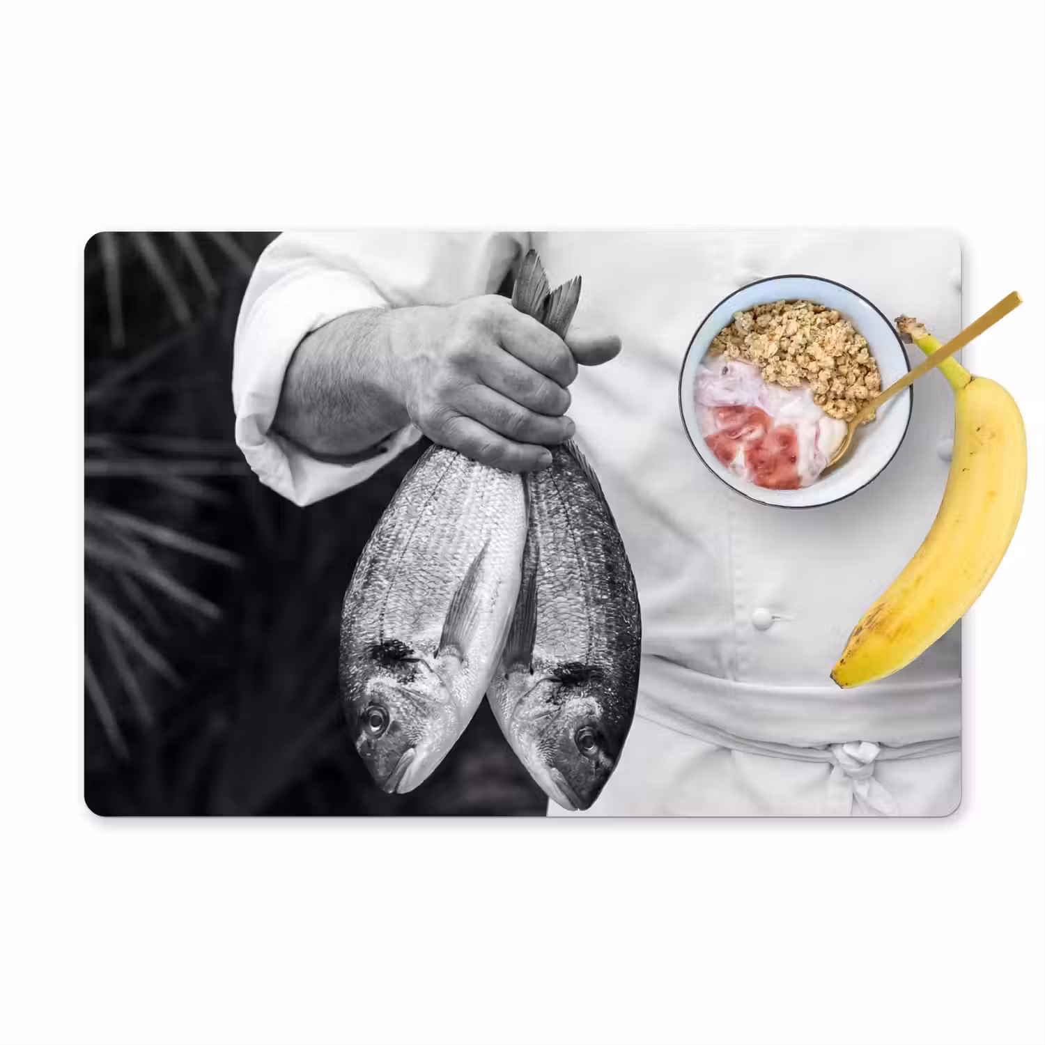 Vissen - Chef - Zwart - Wit Placemat vinyl groot -zzzproduct_Kitchenyeah-website