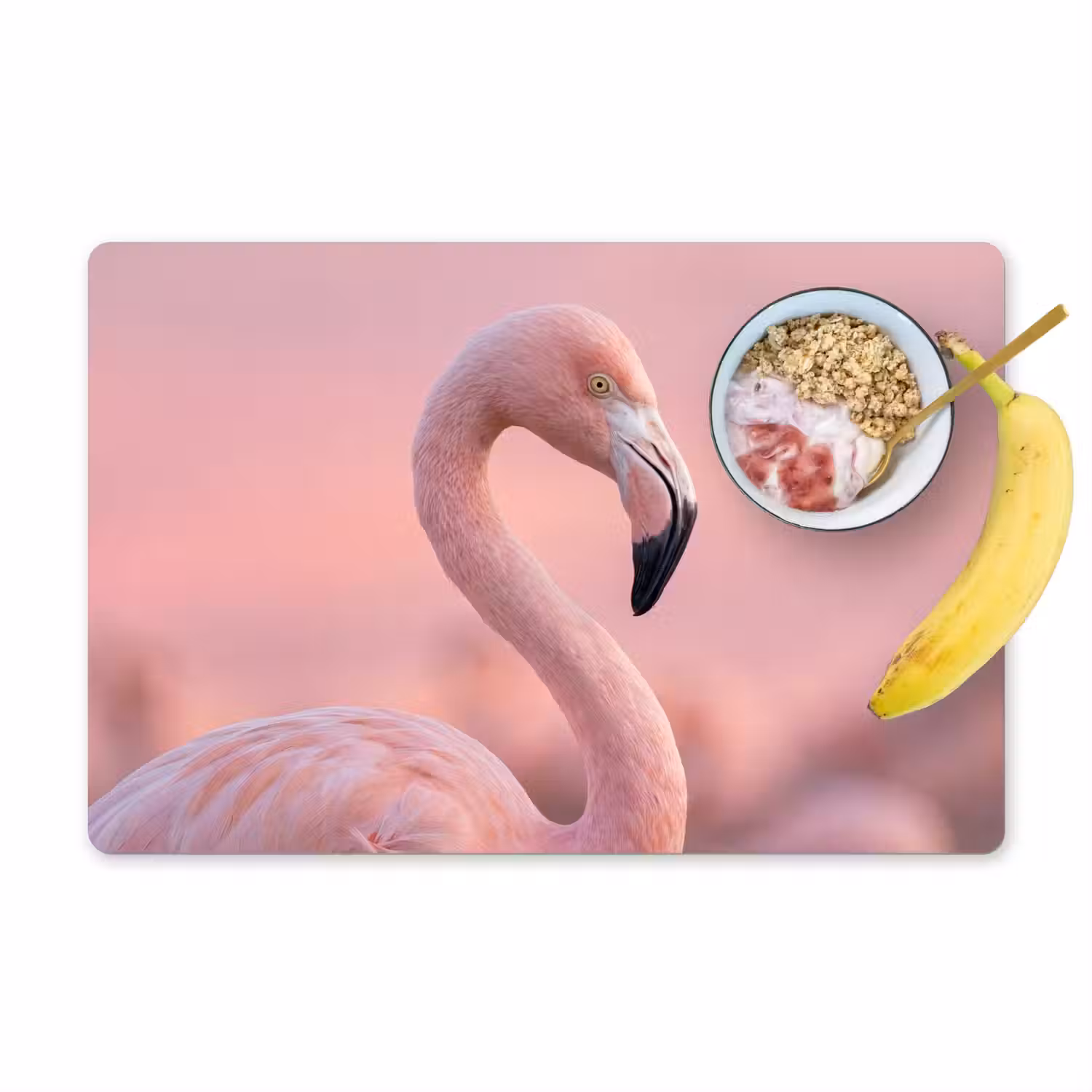 Flamingo - Portret - Roze Placemat vinyl groot -zzzproduct_Kitchenyeah-website
