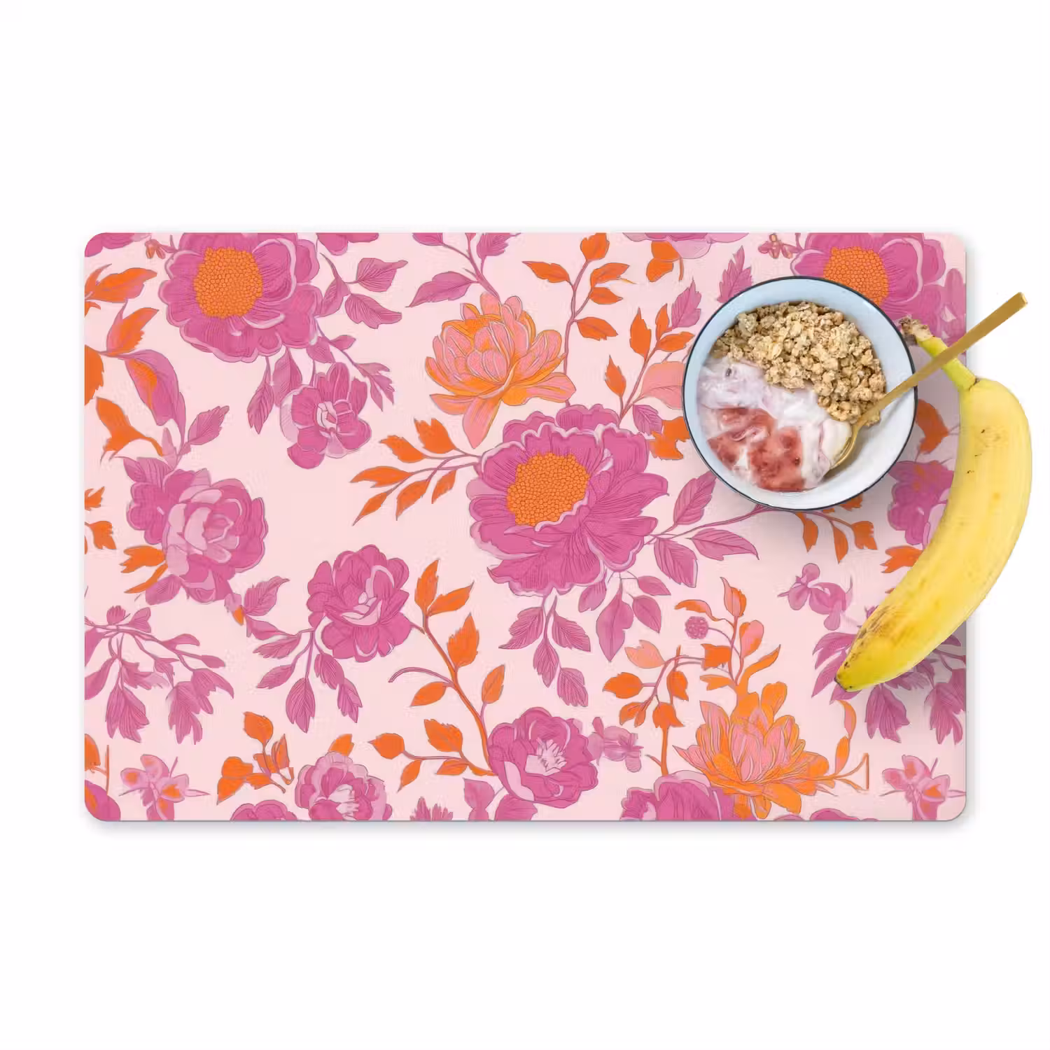 Bloemenpatroon - Roze - Oranje - Bloemen Placemat vinyl groot -zzzproduct_Kitchenyeah-website