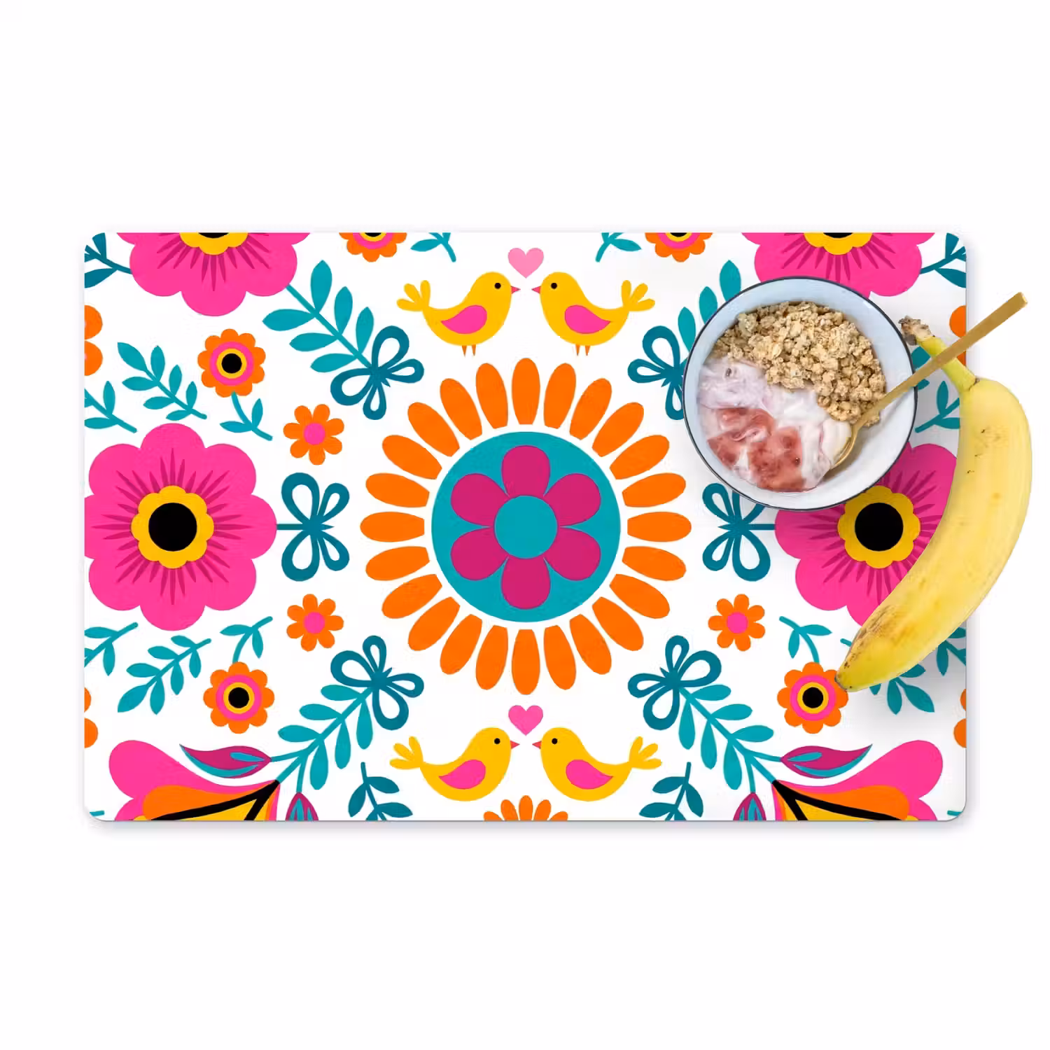 Bloemen - Vogel - Patroon - Kleurrijk - Modern Placemat vinyl groot -zzzproduct_Kitchenyeah-website