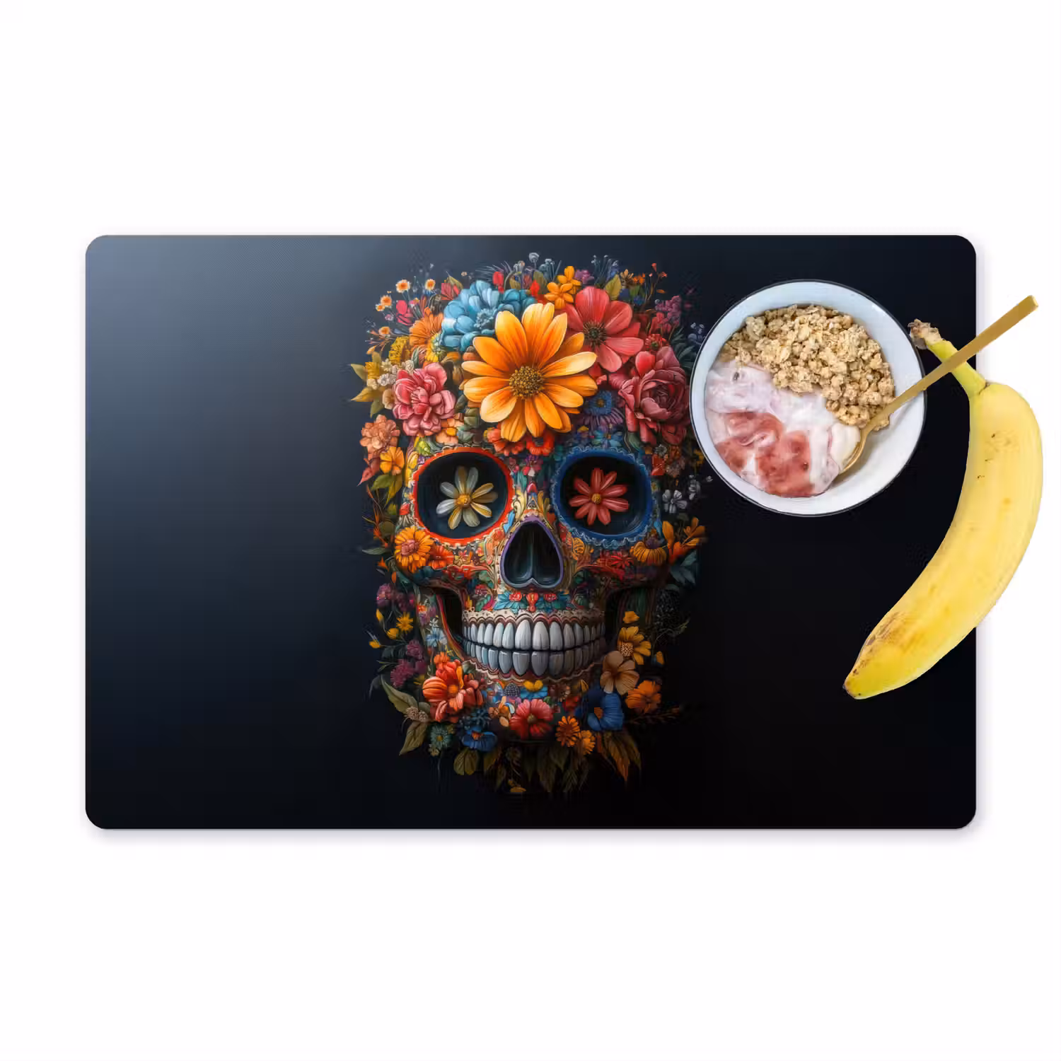 Bloemen - Kleurrijk - Schedel Placemat vinyl groot -zzzproduct_Kitchenyeah-website