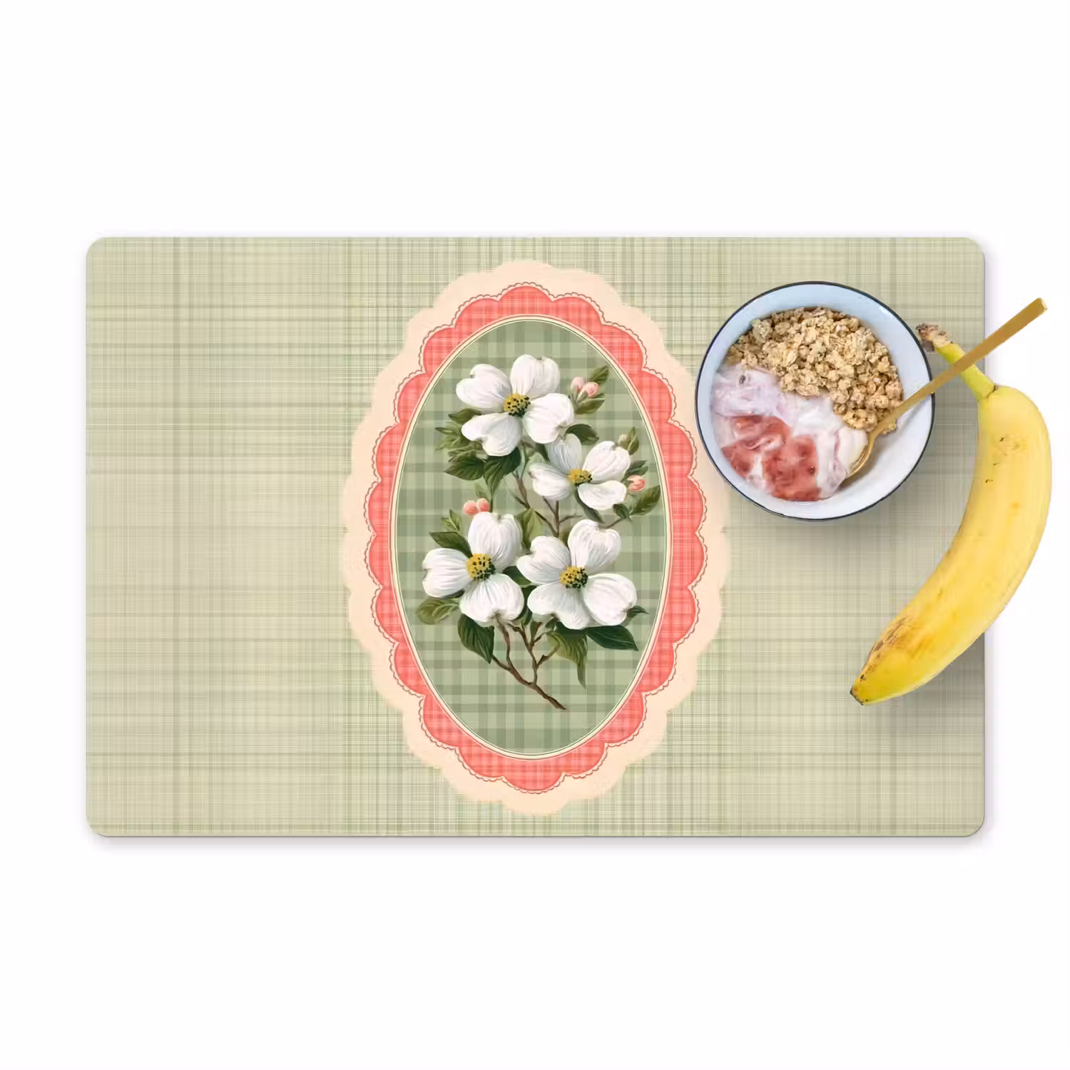 Bloemen - Illustratie - Geruit - Groen Placemat vinyl groot -zzzproduct_Kitchenyeah-website