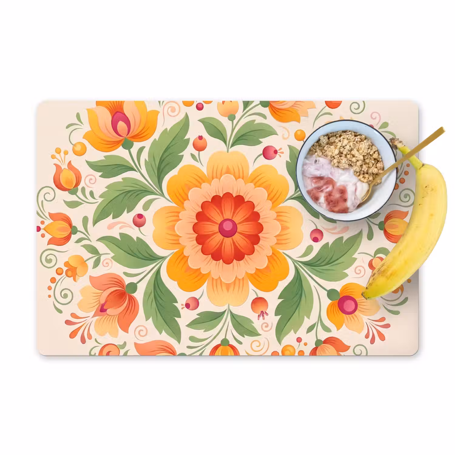 Bloemen - Patroon - Decoratief - Oranje Placemat vinyl groot -zzzproduct_Kitchenyeah-website