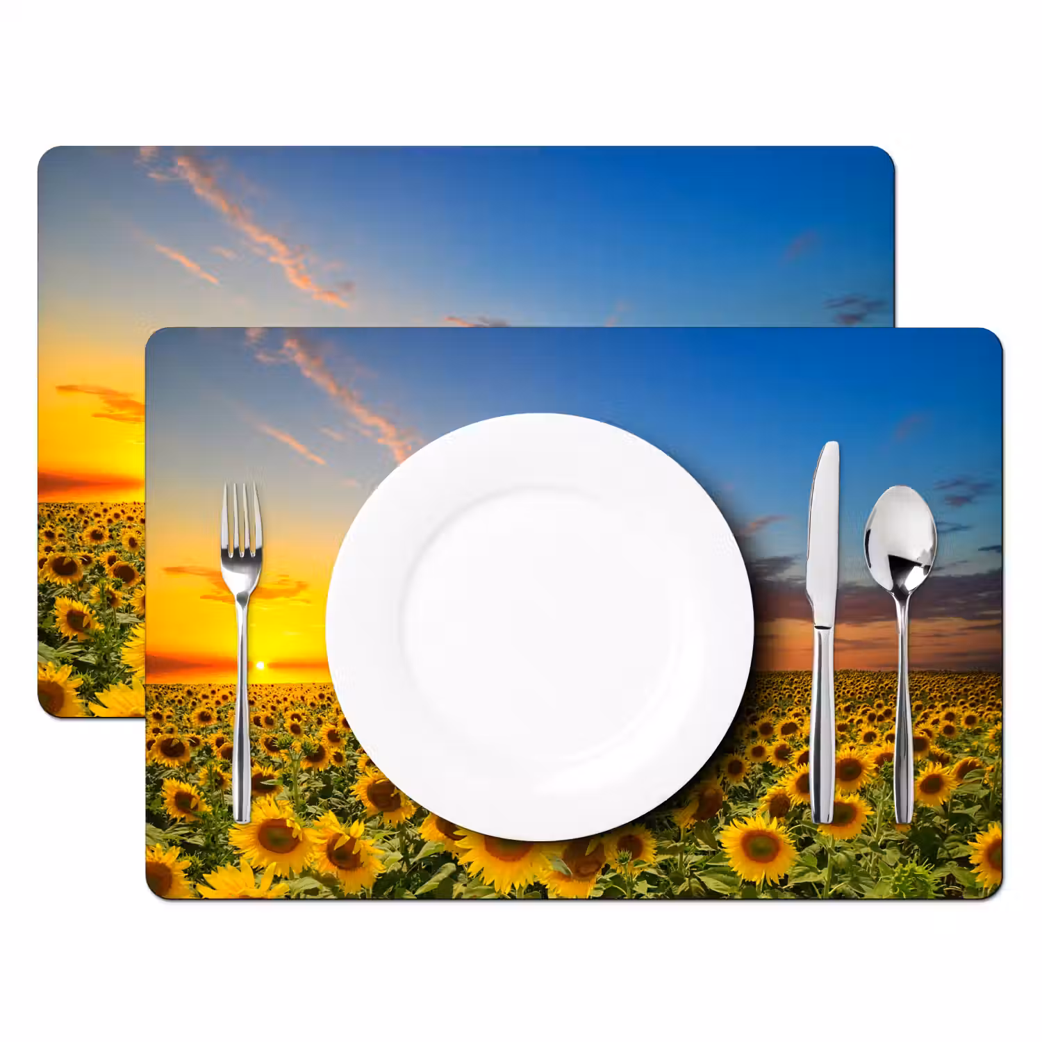 Bloemen - Zonnebloem - Zonsondergang - Nacht - Oranje Placemat vinyl groot -zzsfeer2_Kitchenyeah-website