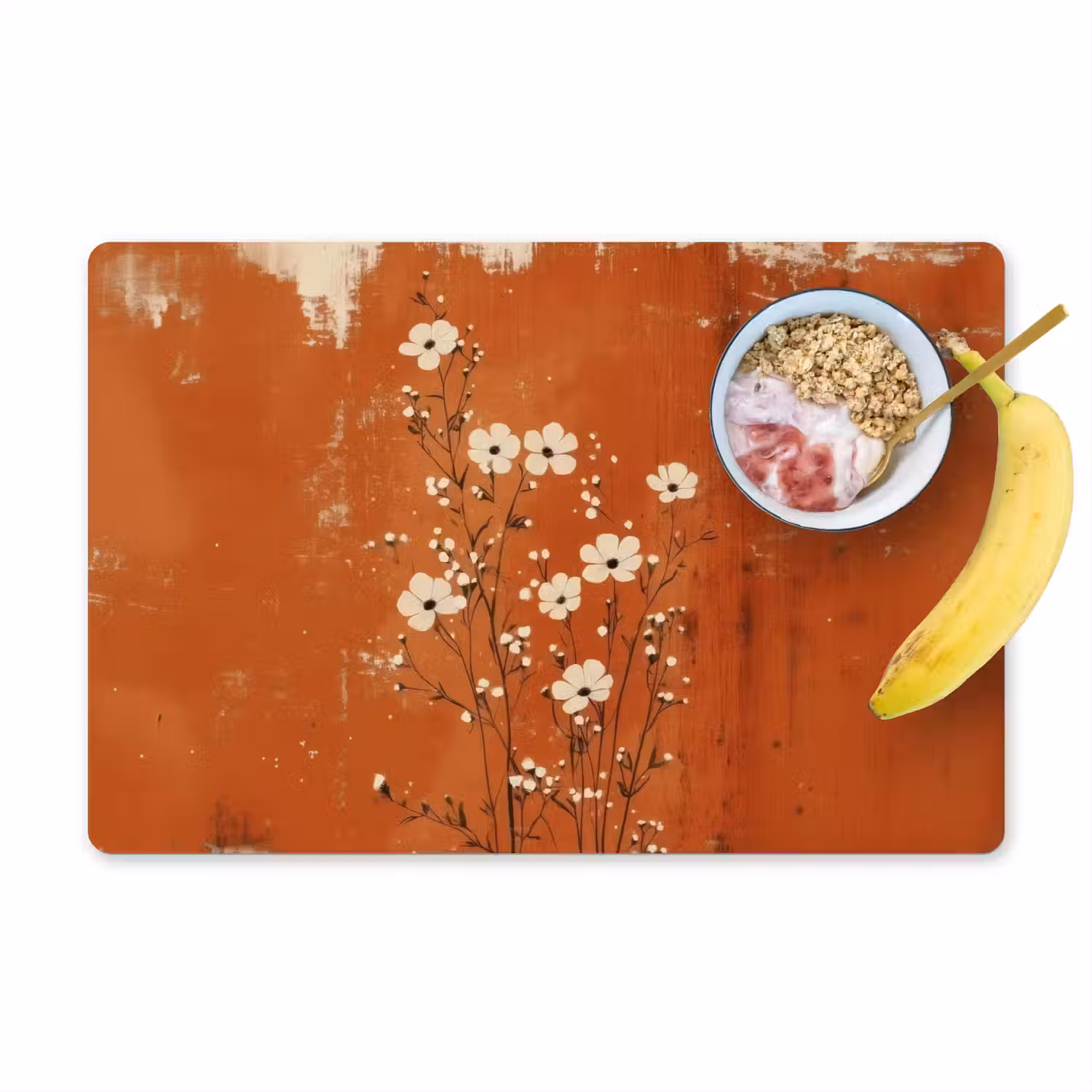 Bloemen - Wit - Subtiel - Roestkleur Placemat vinyl groot -zzzproduct_Kitchenyeah-website