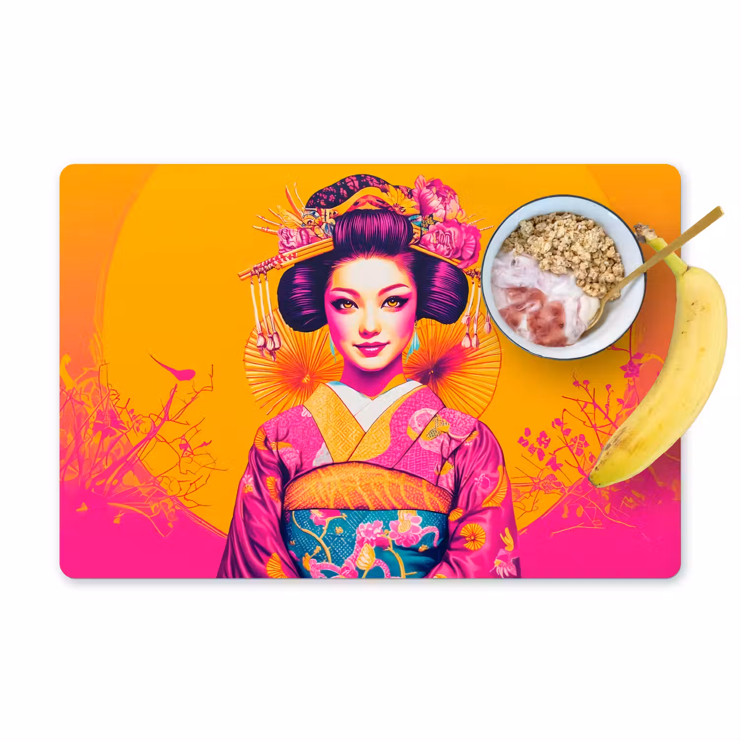 Bloemen - Vrouw - Kimono - Roze Placemat vinyl groot -zzzproduct_Kitchenyeah-website