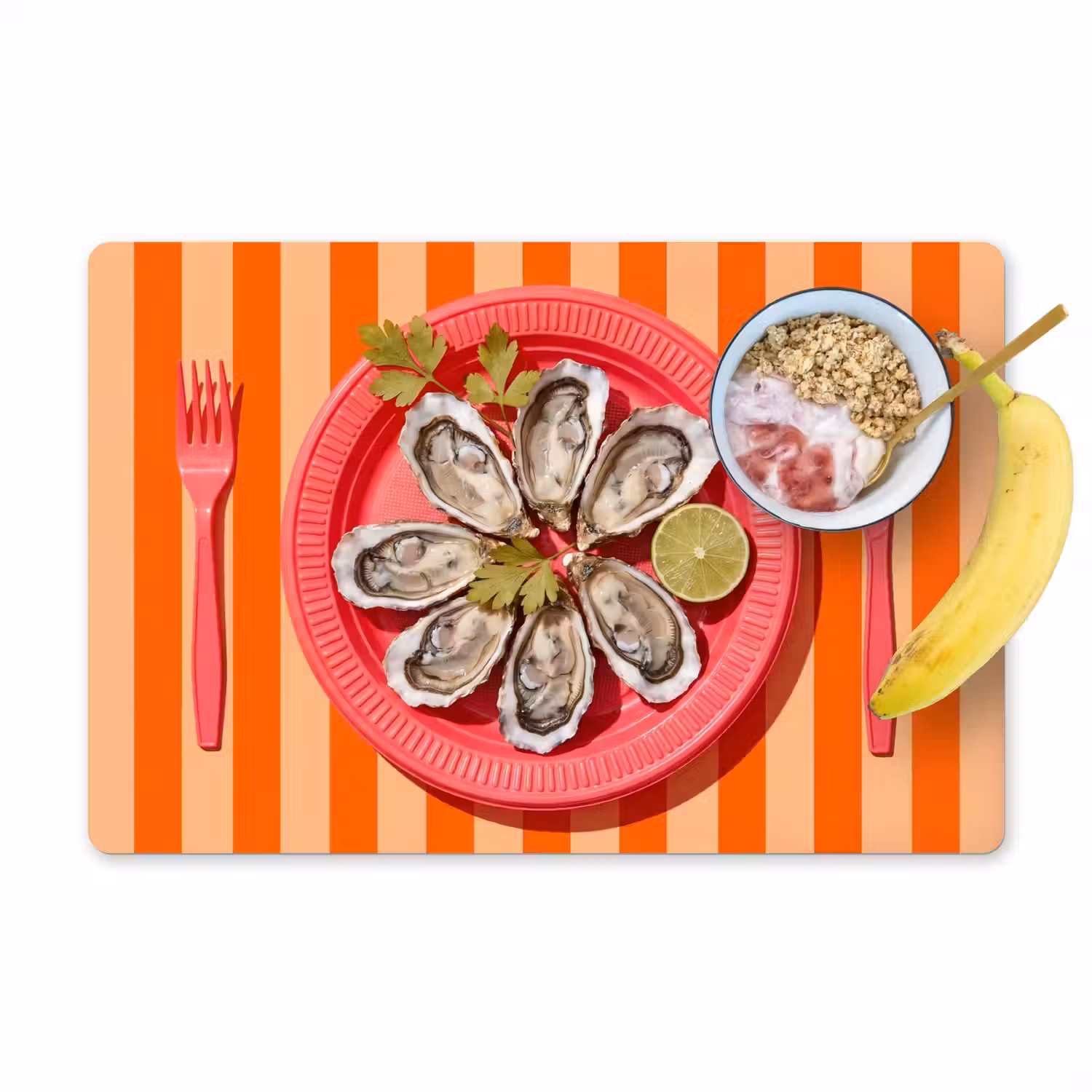 Eten - Oester - Zeevruchten - Oranje - Modern Placemat vinyl groot -zzzproduct_Kitchenyeah-website