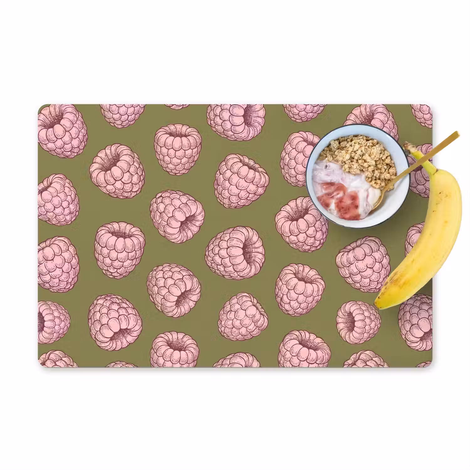 Eten - Patroon - Illustratie - Roze - Groen Placemat vinyl groot -zzzproduct_Kitchenyeah-website