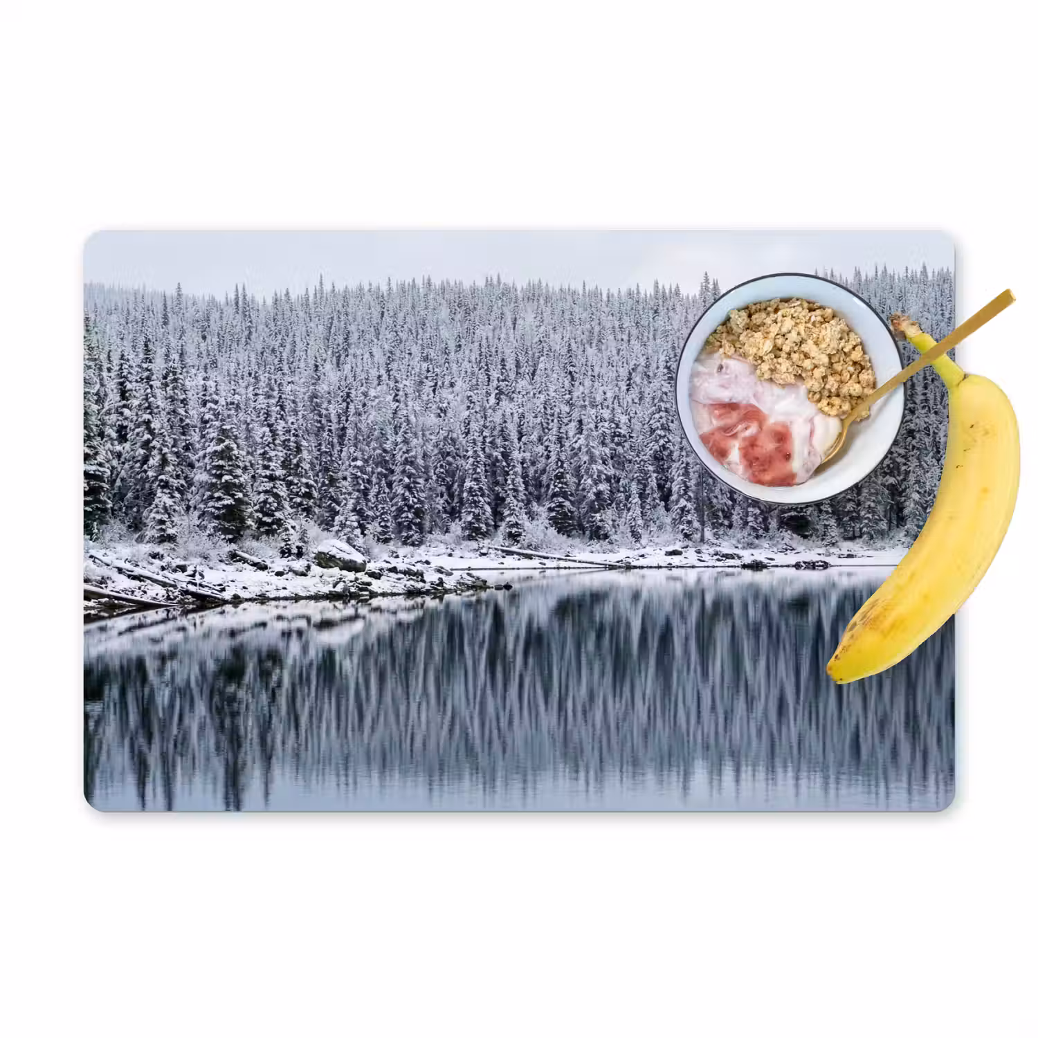 Bos - Reflectie - Meer - Winter - Serene Placemat vinyl groot -zzzproduct_Kitchenyeah-website