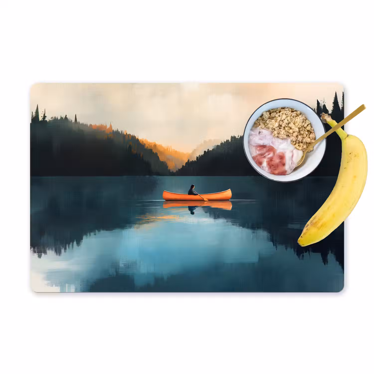 Bossen - Meer - Kano - Oranje Placemat vinyl groot -zzzproduct_Kitchenyeah-website