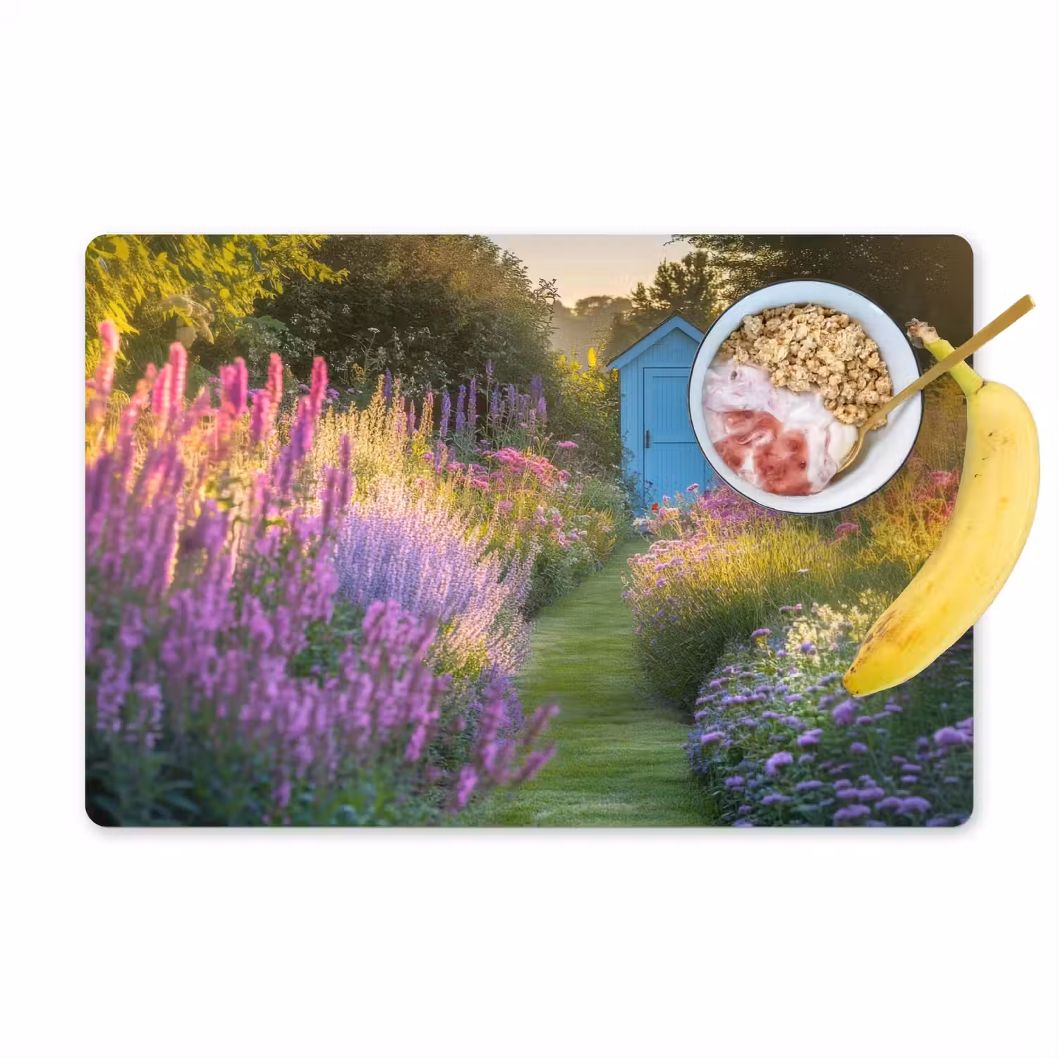 Tuinhuisje - Blauw - Bloemen Placemat vinyl groot -zzzproduct_Kitchenyeah-website