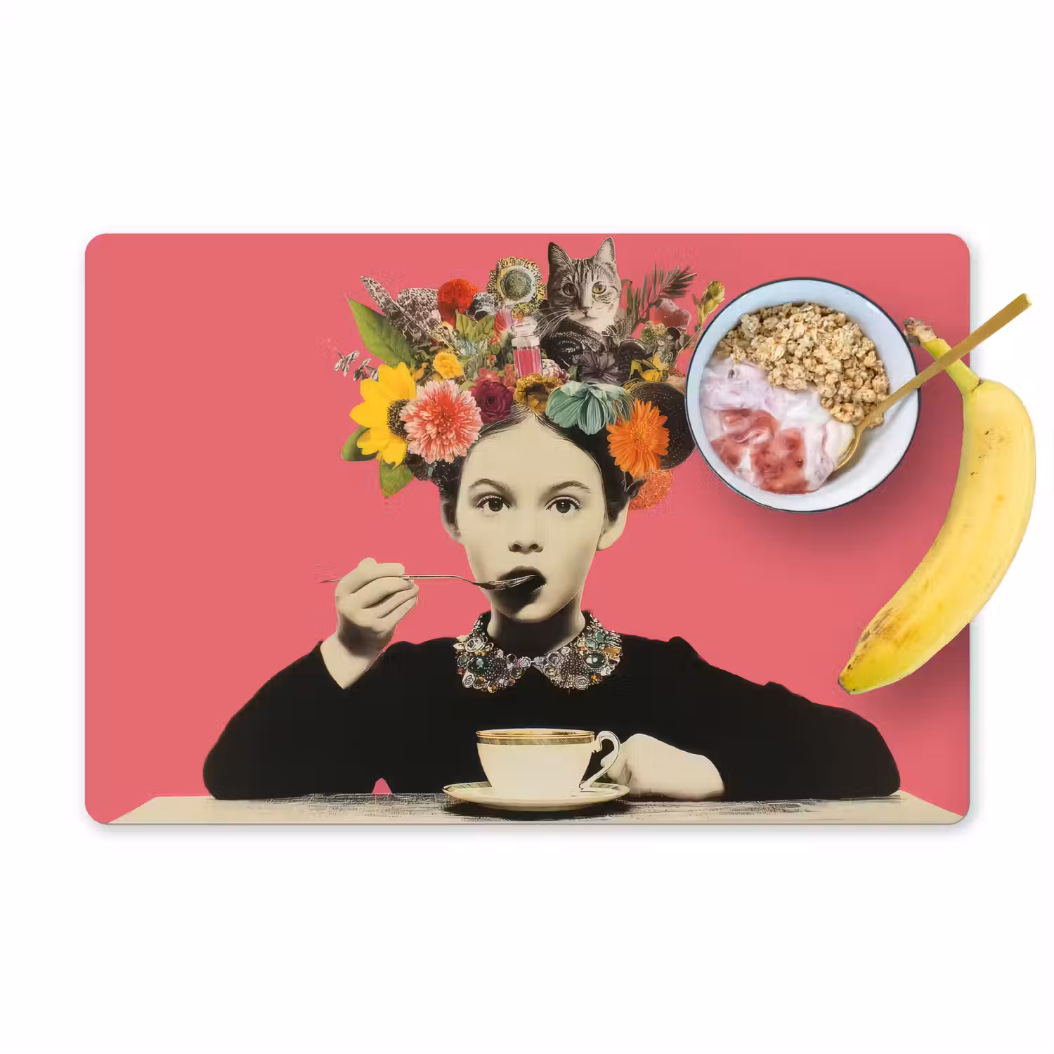 Meisje - Kopje - Bloemen - Roze Placemat vinyl groot -zzzproduct_Kitchenyeah-website