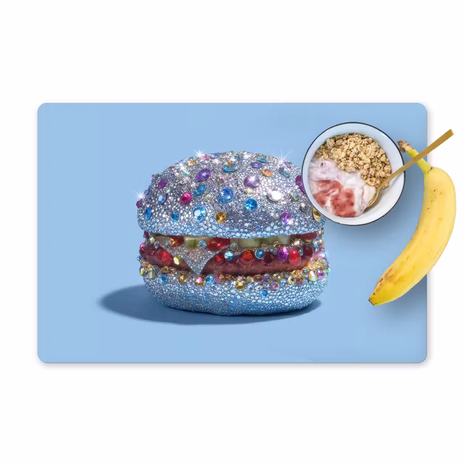 Glitters - Hamburger - Blauw Placemat vinyl groot -zzzproduct_Kitchenyeah-website