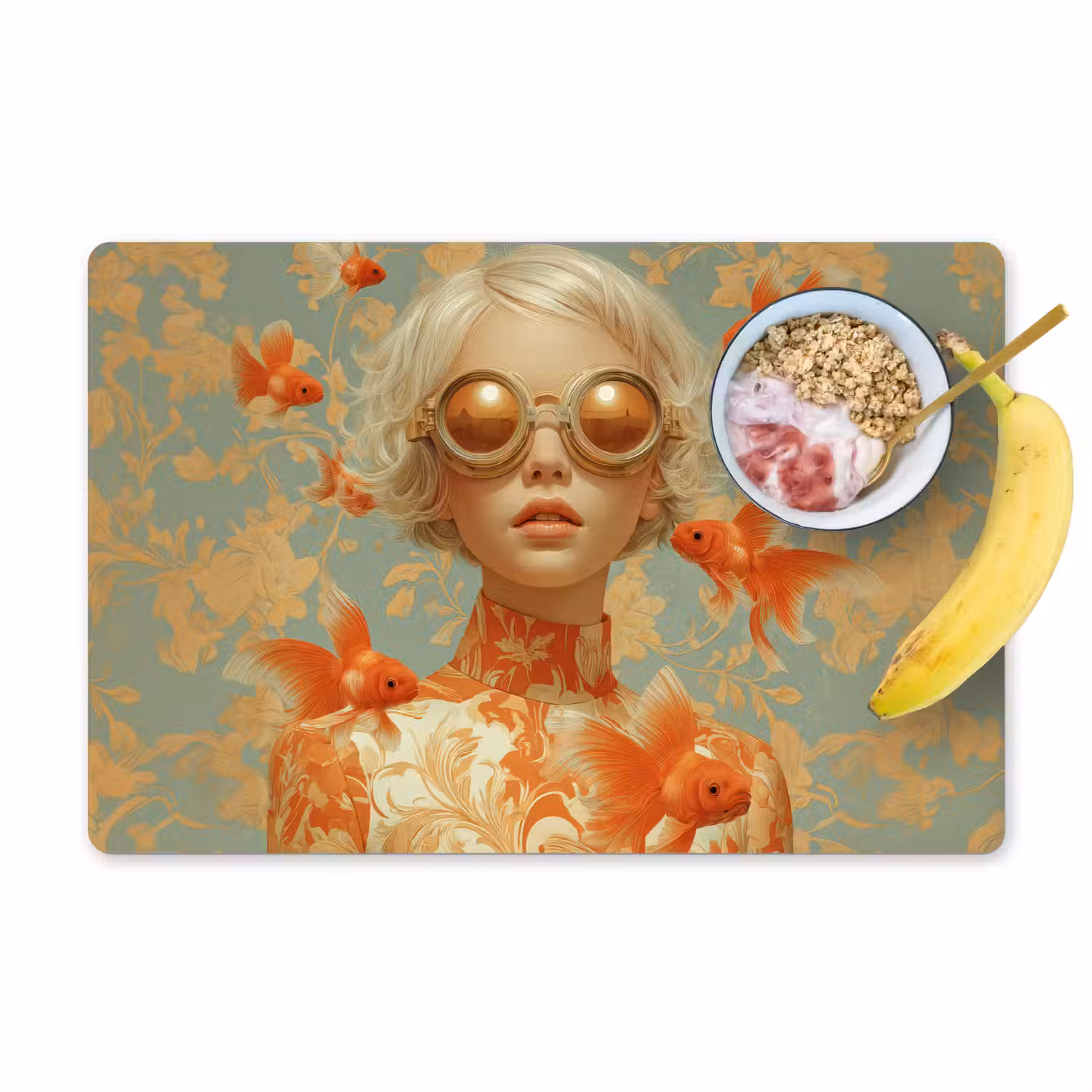 Goudvissen - Oranje - Vrouw - Blond Placemat vinyl groot -zzzproduct_Kitchenyeah-website