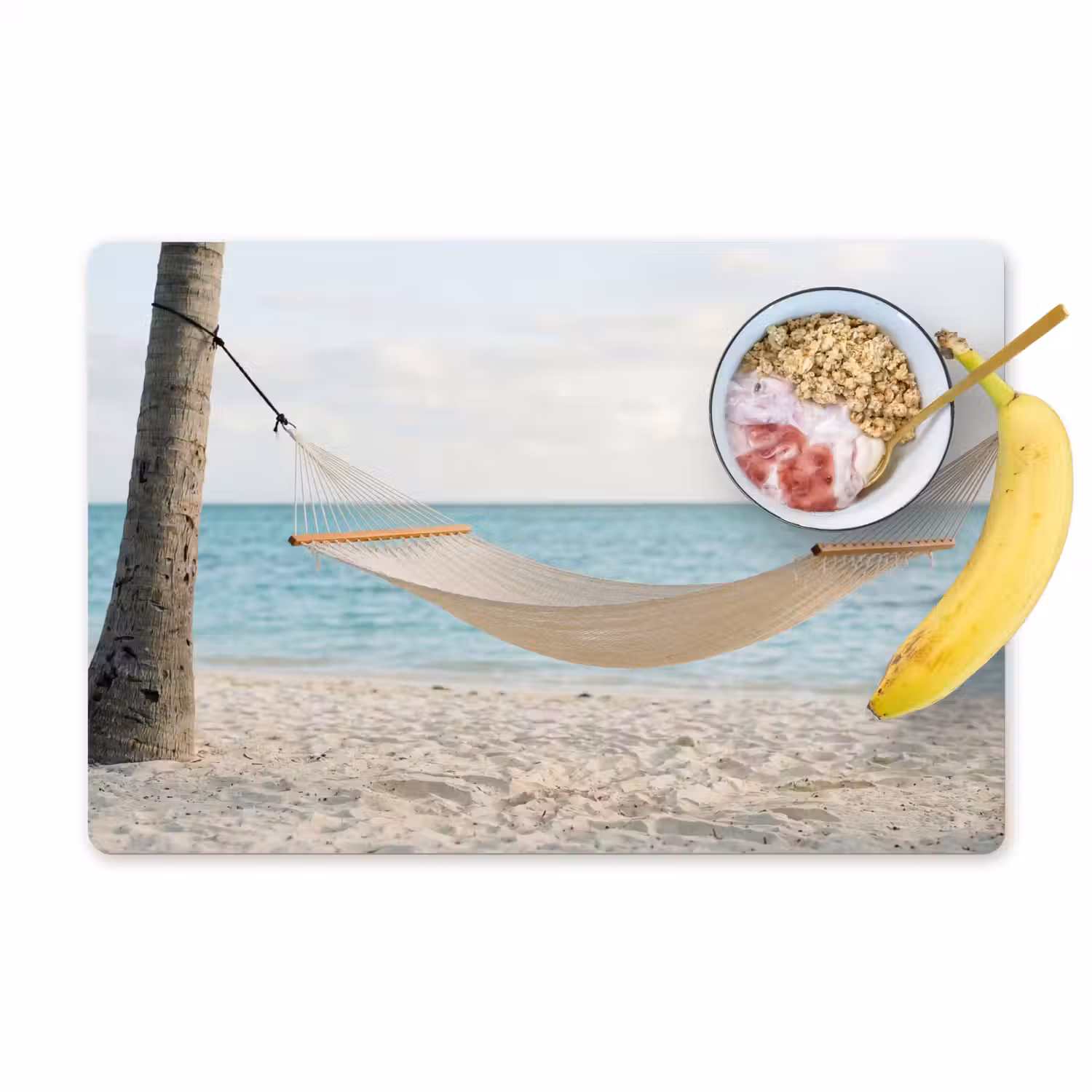 Hangmat - Strand - Wit Placemat vinyl groot -zzzproduct_Kitchenyeah-website