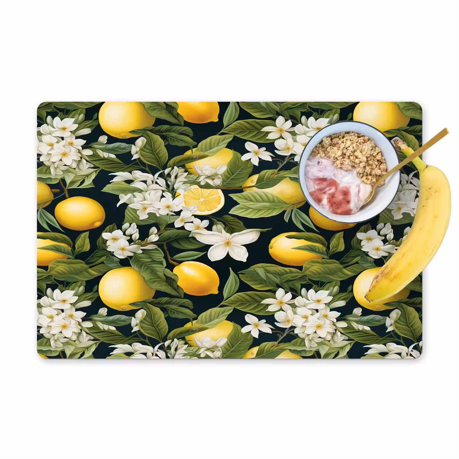 Hangende - Citroenen - Witte - Bloemetjes Placemat vinyl groot 368 -zzzproduct_Kitchenyeah-website