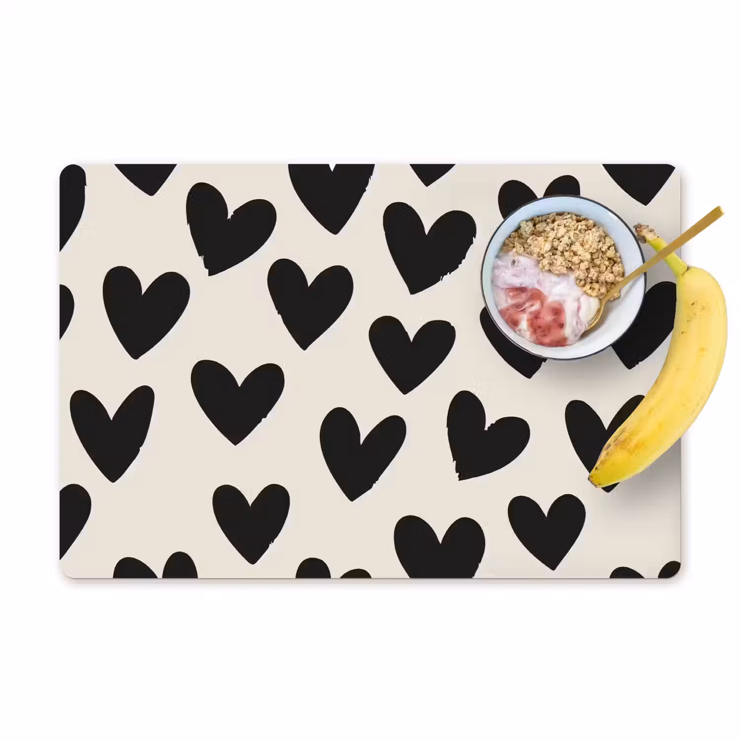Hartjes - Zwart - Beige Placemat vinyl groot -zzzproduct_Kitchenyeah-website