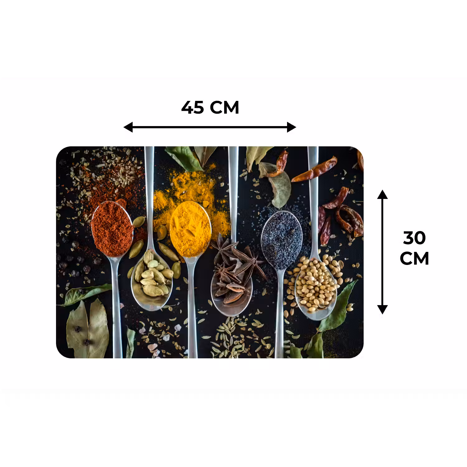 Kruiden - Lepel - Specerijen - Zwart - Keuken Placemat vinyl groot -specs