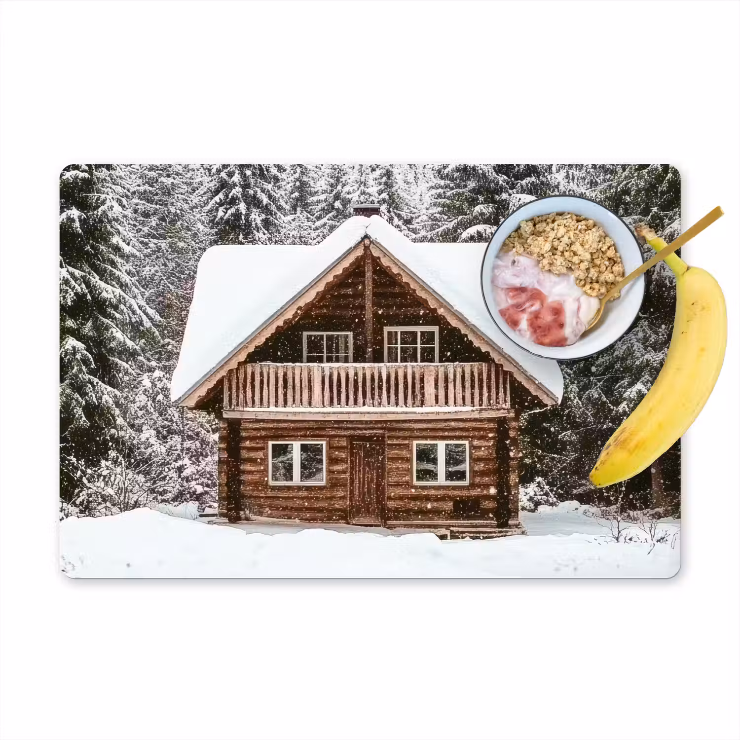 Huis - Bos - Winter - Natuur - Sneeuw Placemat vinyl groot -zzzproduct_Kitchenyeah-website