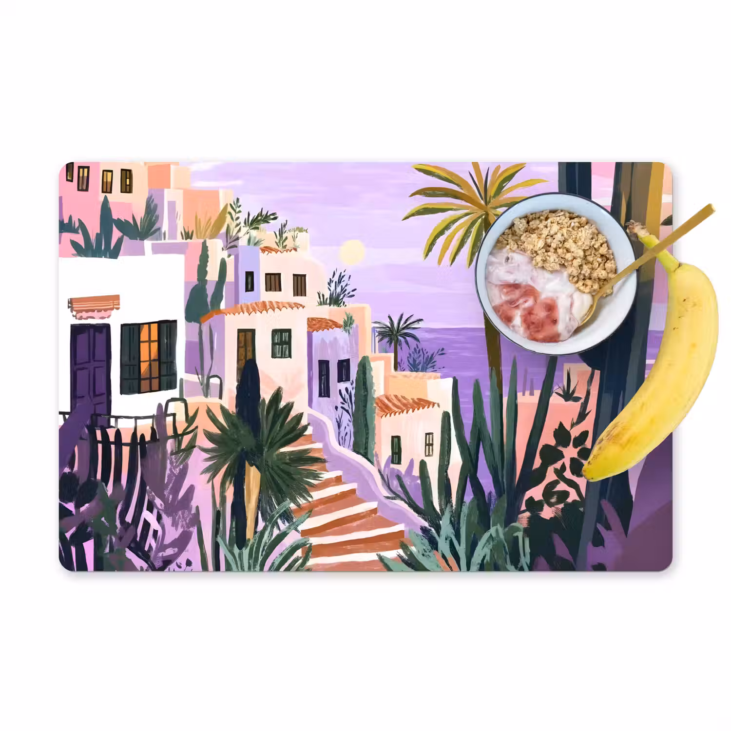 Huizen - Minimalistisch - Palmbomen - Kust Placemat vinyl groot -zzzproduct_Kitchenyeah-website
