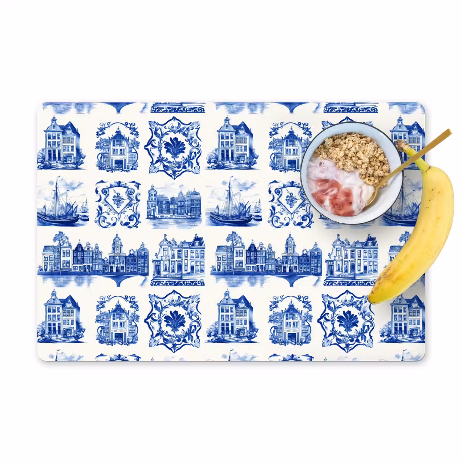 Huizen - Schepen - Blauw Placemat vinyl groot 368 -zzzproduct_Kitchenyeah-website