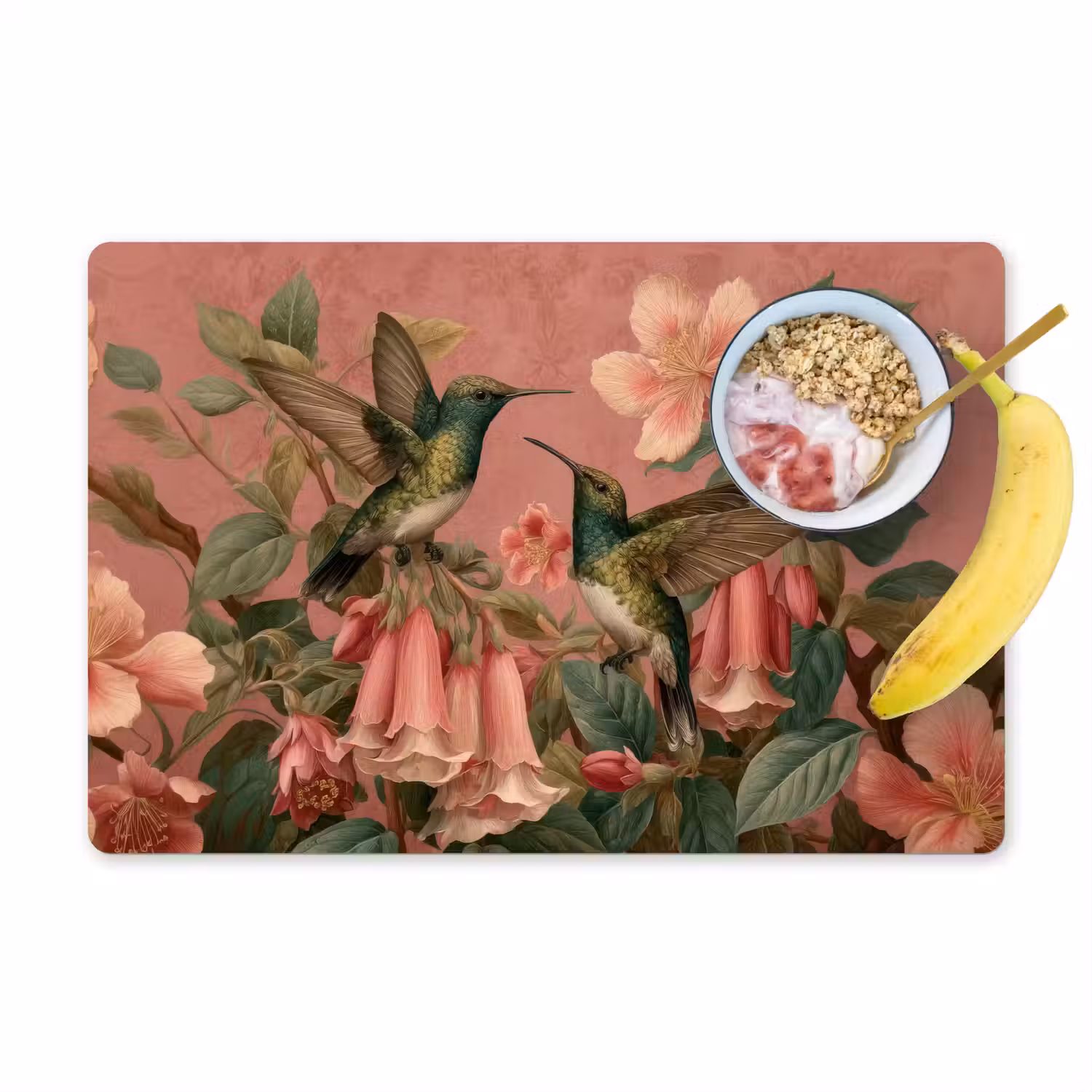 Kolibries - Bloemen - Groen - Roze Placemat vinyl groot -zzzproduct_Kitchenyeah-website