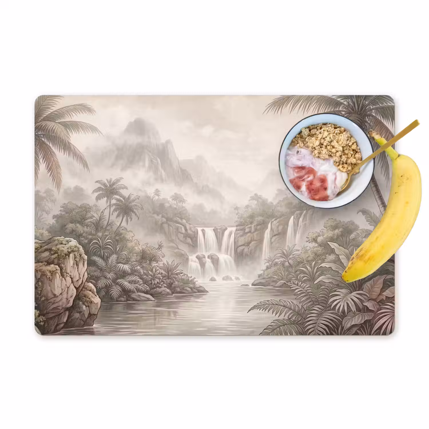 Jungle - Watervallen - Tropisch - Illustratie Placemat vinyl groot -zzzproduct_Kitchenyeah-website