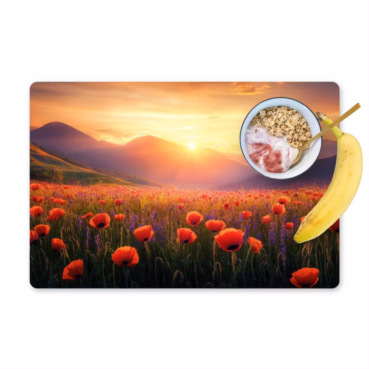 Landschap - Zonsondergang - Bloemenveld Placemat vinyl groot -zzzproduct_Kitchenyeah-website