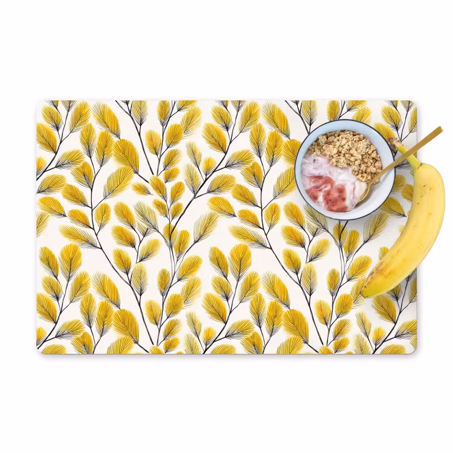 Bladeren - Botanisch - Elegant - Geel - Zwart Placemat vinyl groot 368 -zzzproduct_Kitchenyeah-website