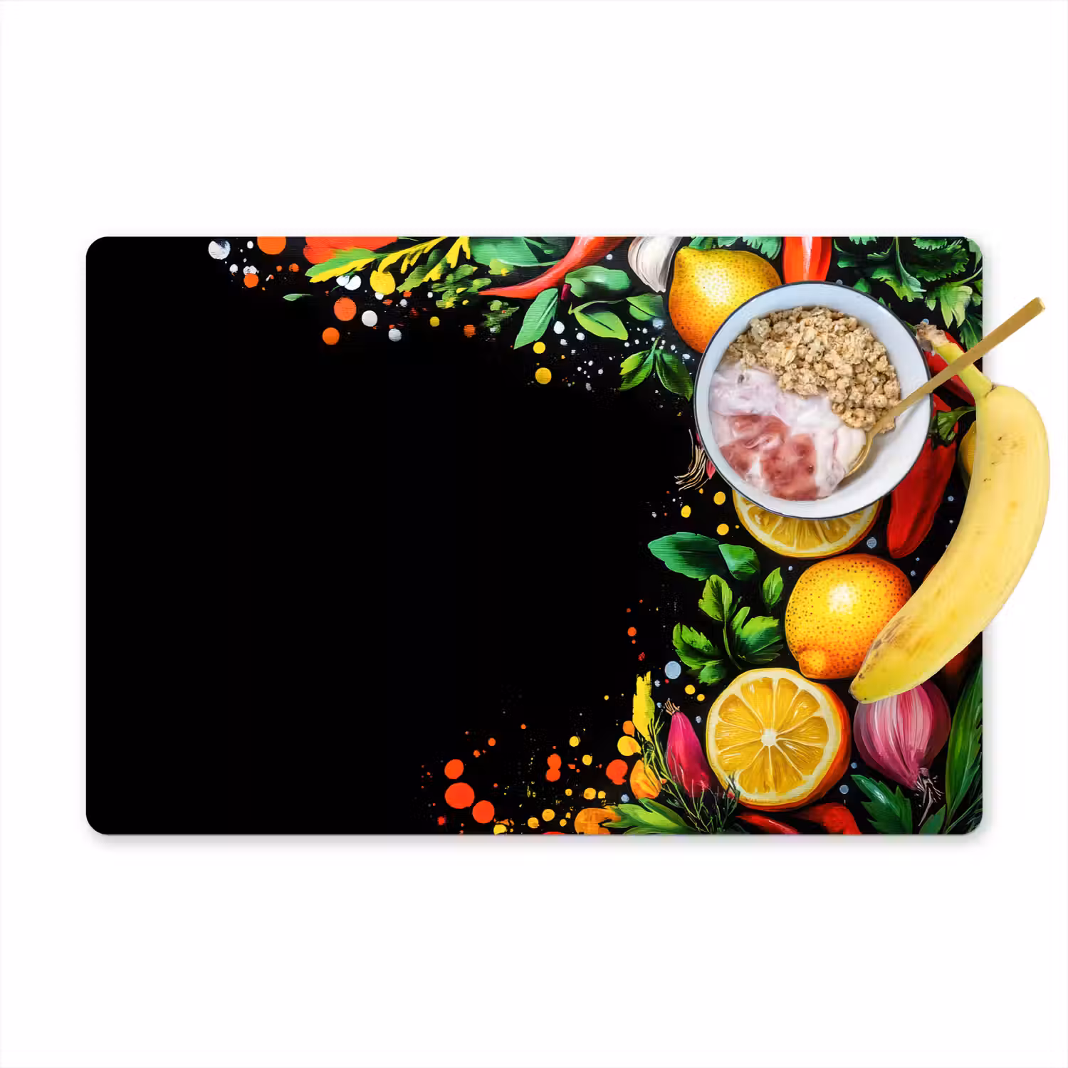 Citroenen - Peper - Kruiden - Graffiti - Verf - Abstract Placemat vinyl groot -zzzproduct_Kitchenyeah-website